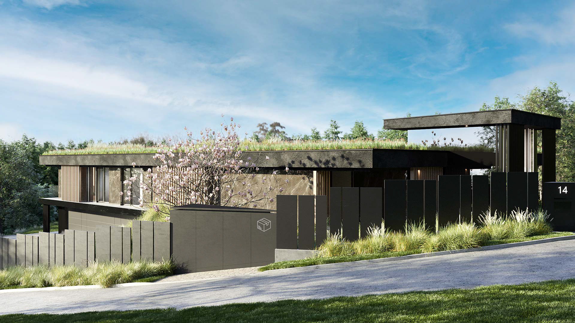 Vizualizace exteriéru moderního domu. Vizualizace Tomáš Firla firlavisual, návrh defakto architekti