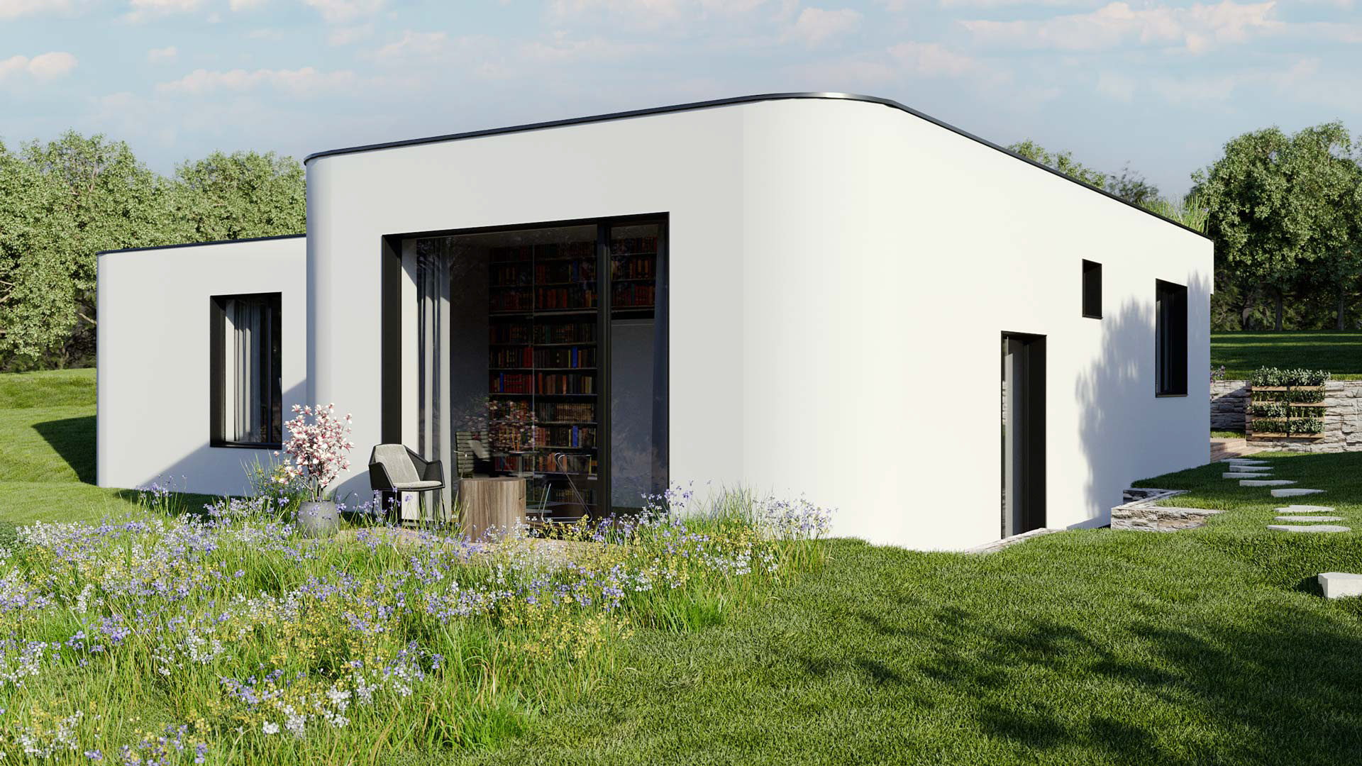 Vizualizace exteriéru moderního domu. Vizualizace Tomáš Firla firlavisual, návrh architekt Ondřej Červenka