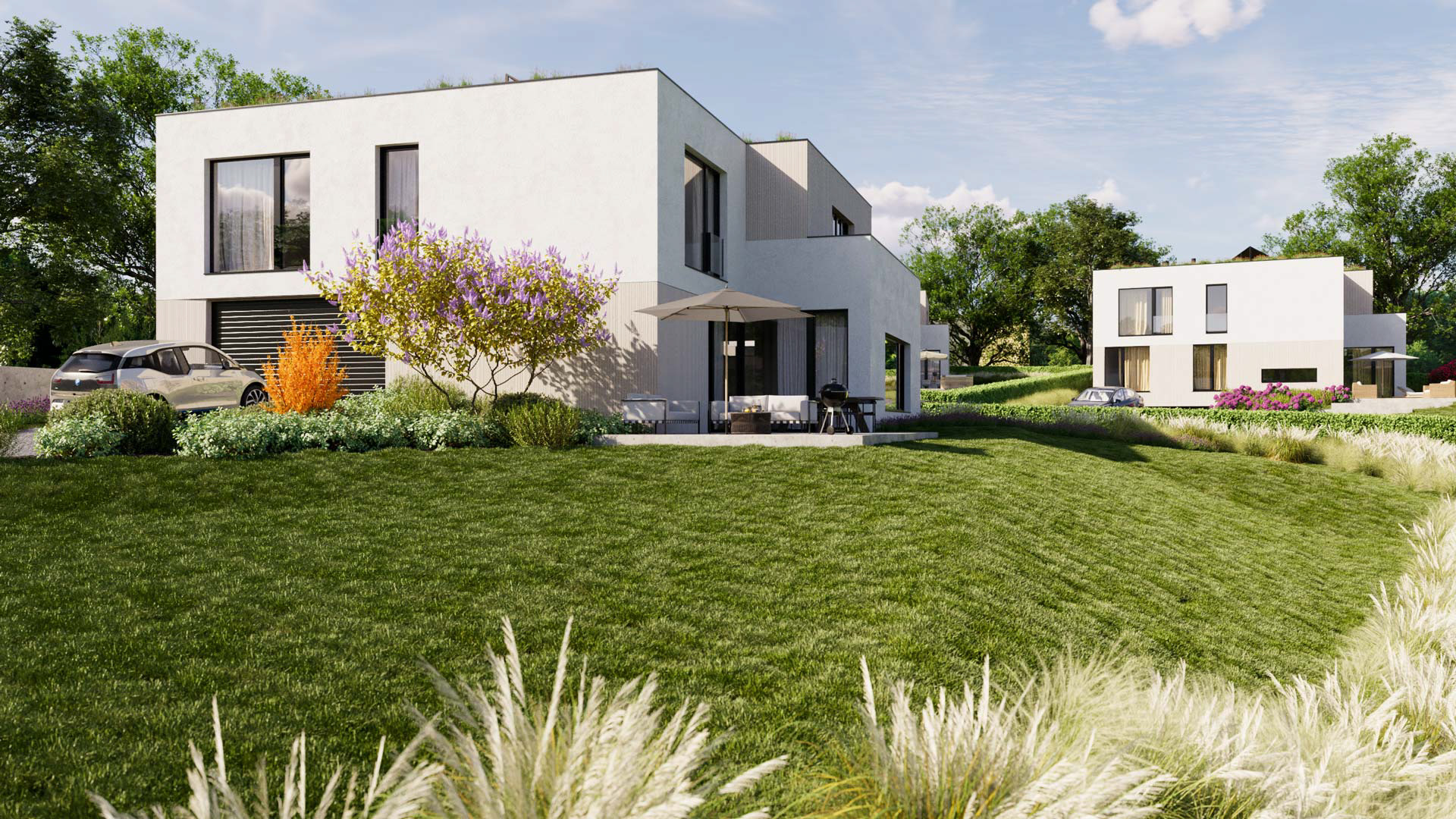 Vizualizace exteriéru zástavby moderních domů..Vizualizace Tomáš Firla firlavisual, návrh architekt Pavel Fanta
