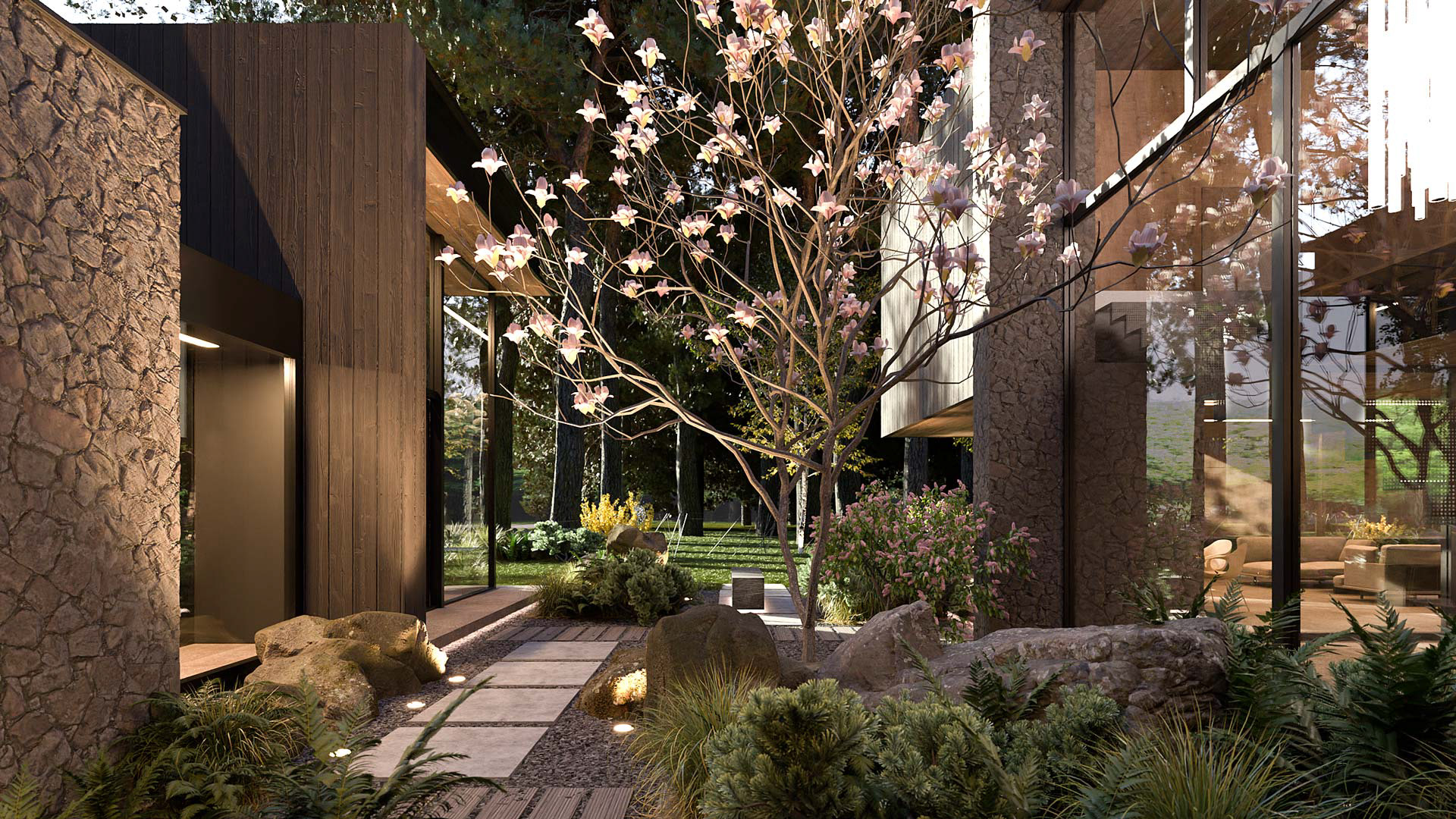 Vizualizace exteriéru moderního domu. Vizualizace Tomáš Firla firlavisual, návrh defakto architekti