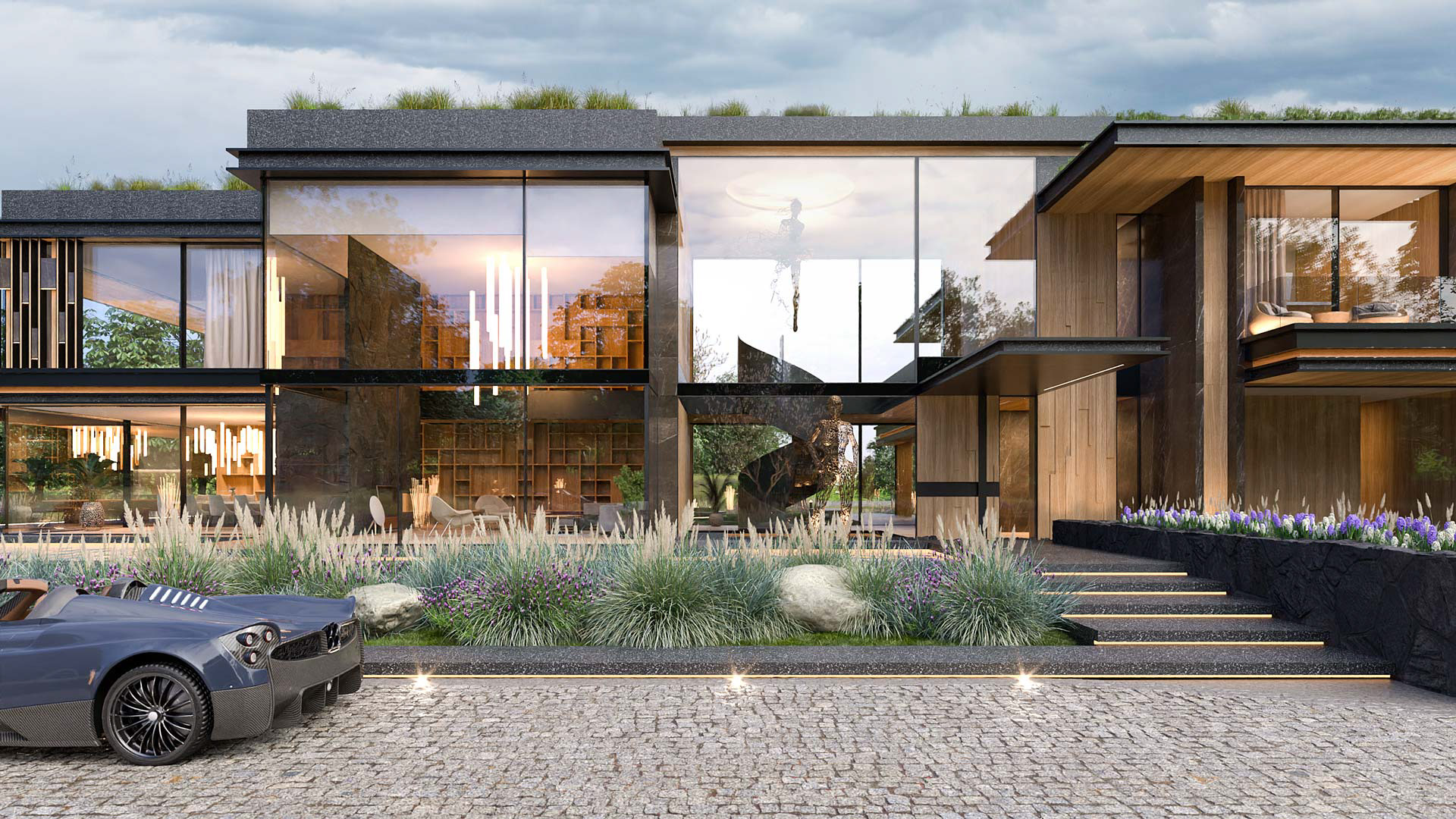 Vizualizace exteriéru moderního domu. Vizualizace Tomáš Firla firlavisual, návrh defakto architekti