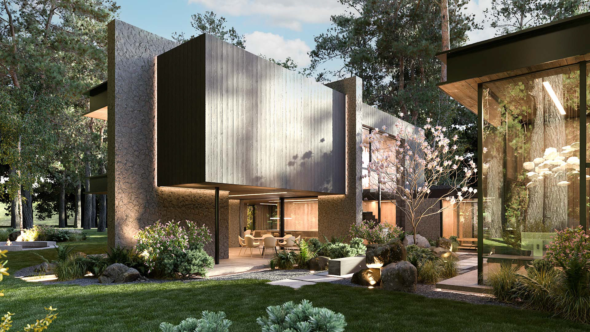 Vizualizace exteriéru moderního domu. Vizualizace Tomáš Firla firlavisual, návrh defakto architekti