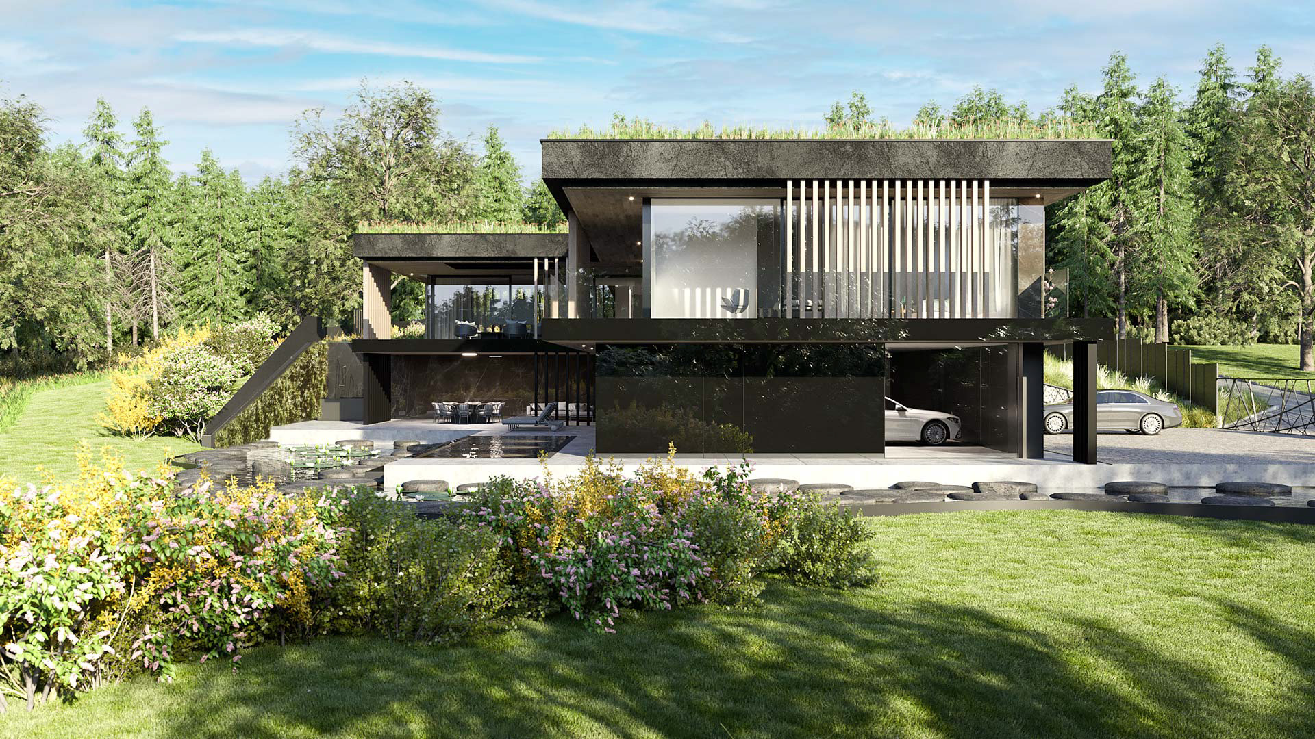 Vizualizace exteriéru moderního domu. Vizualizace Tomáš Firla firlavisual, návrh defakto architekti