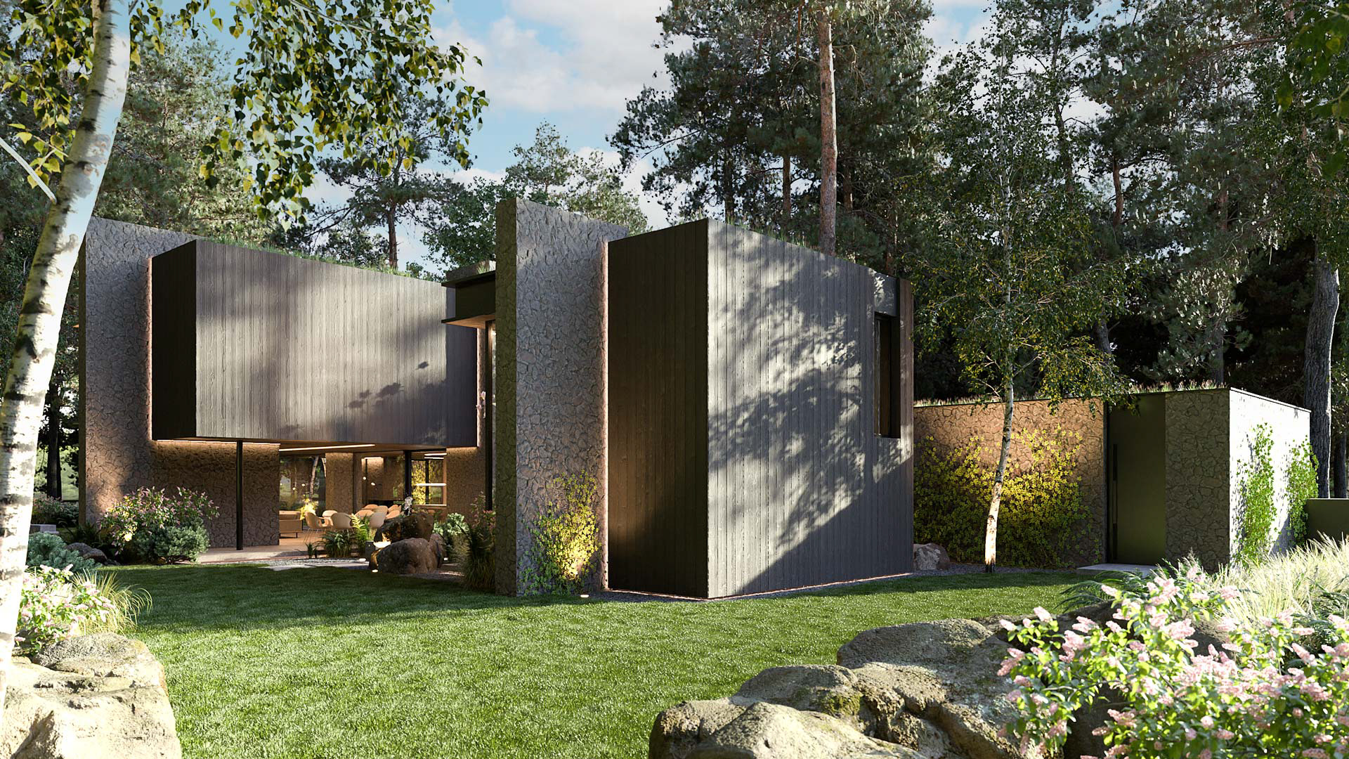 Vizualizace exteriéru moderního domu. Vizualizace Tomáš Firla firlavisual, návrh defakto architekti
