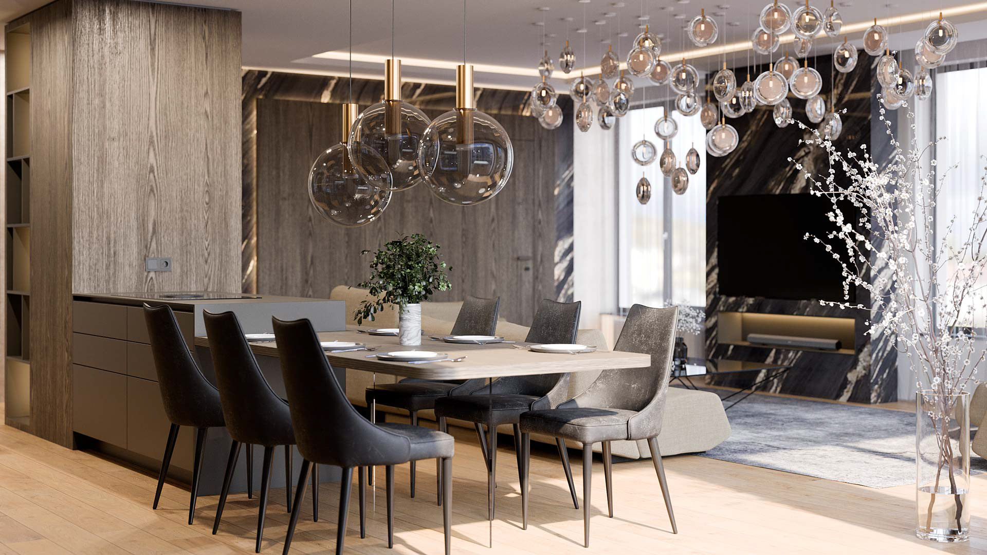 Vizualizace moderního interiéru bytu. u. Vizualizace Tomáš Firla firlavisual, návrh defakto architekti.