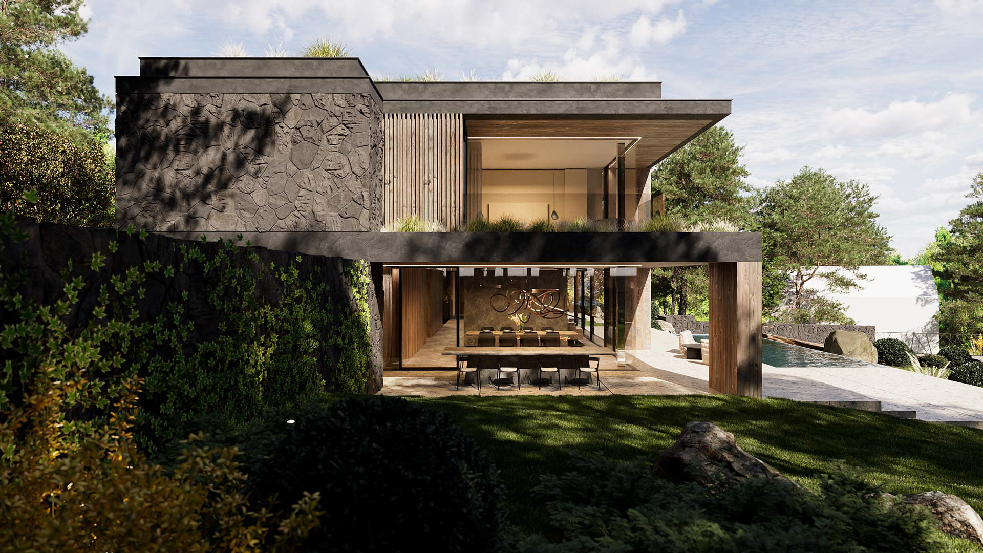 Vizualizace exteriéru moderního domu. Vizualizace Tomáš Firla firlavisual, návrh defakto architekti