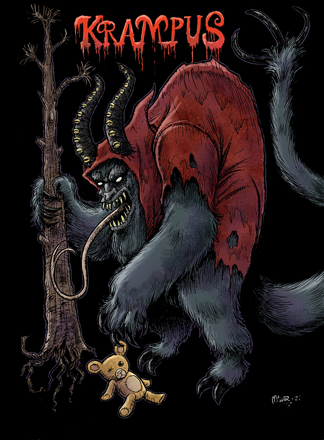 Illustration, Miwer, tegning, artwork, Michael Wettendorff, Krampus, Brush Pen, penseltusch,