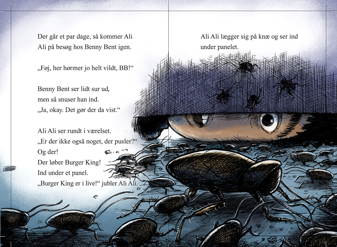 Benny Bent, Ali Ali, Illustration, Book publishing, drawings, brush pen, Miwer, Marie Duedahl, Alinea publishing, Alinea