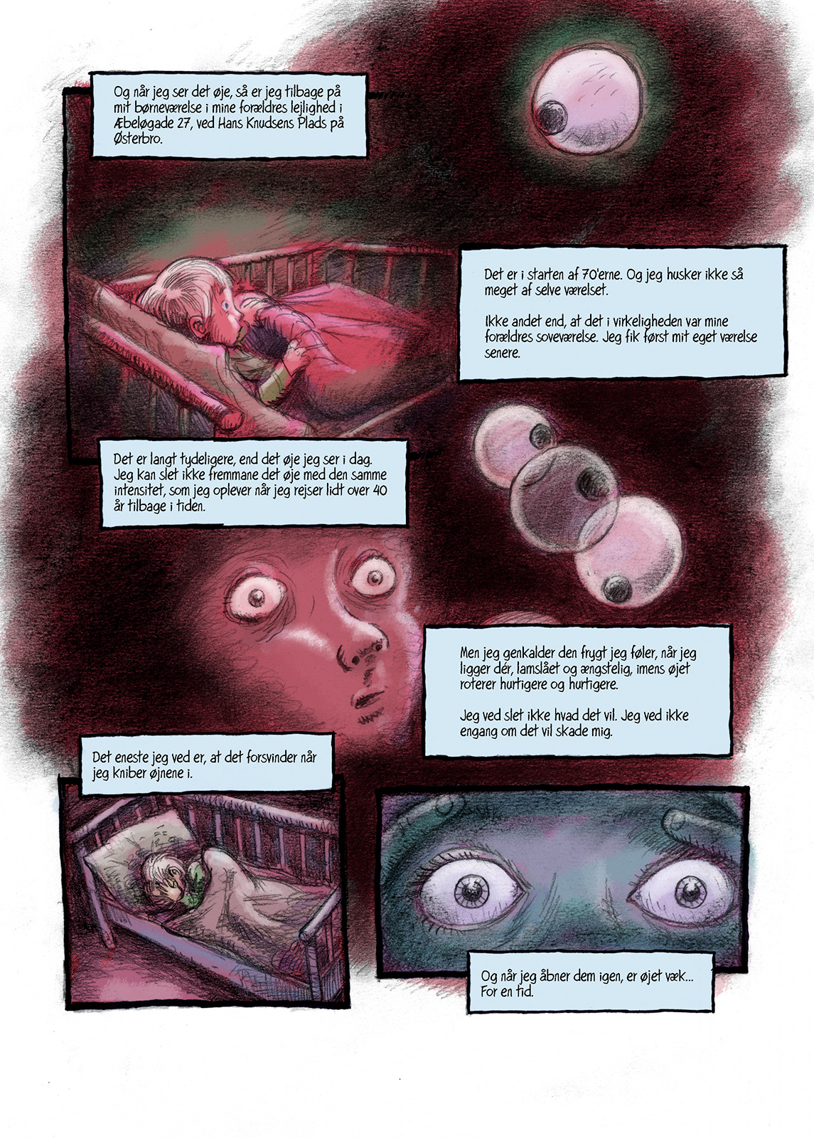 Tegneserie, tegneserier, comic, graphic novel, online comic, story, childhood memories, pencil, char coal, animated, short story, scary , eye, nordic noir, Miwer