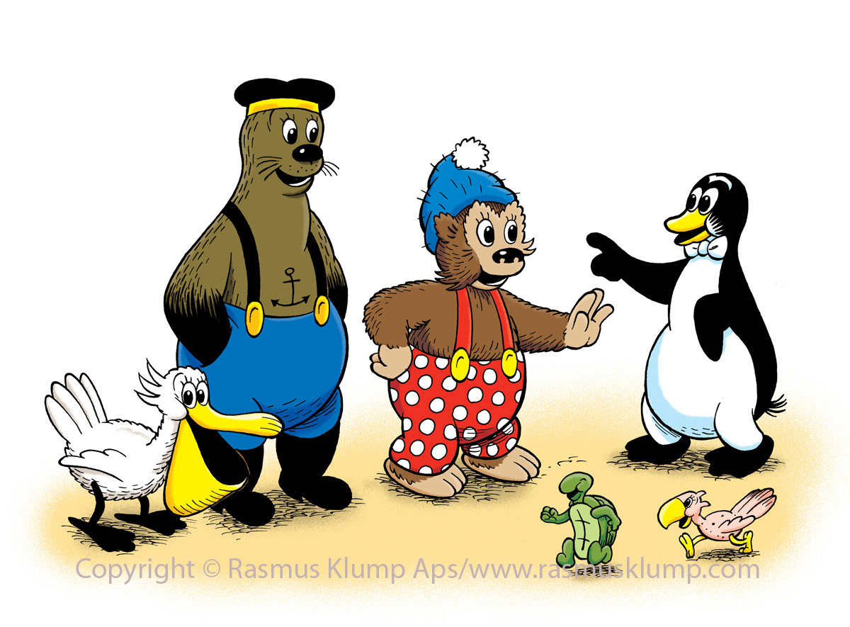 Rasmus Klump, Bruin, Pingo, Pelle, Skæg, Illustration Børnebøger, Miwer, Michael Wettendorff,
