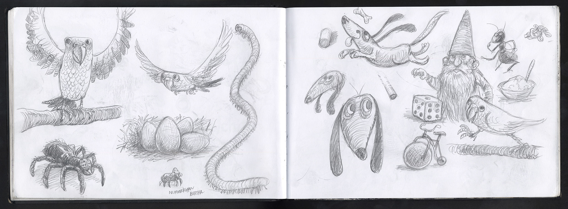 Miwer, Sketch Book, Sketches, doodling, doodles. Illustration, B&W, pencil