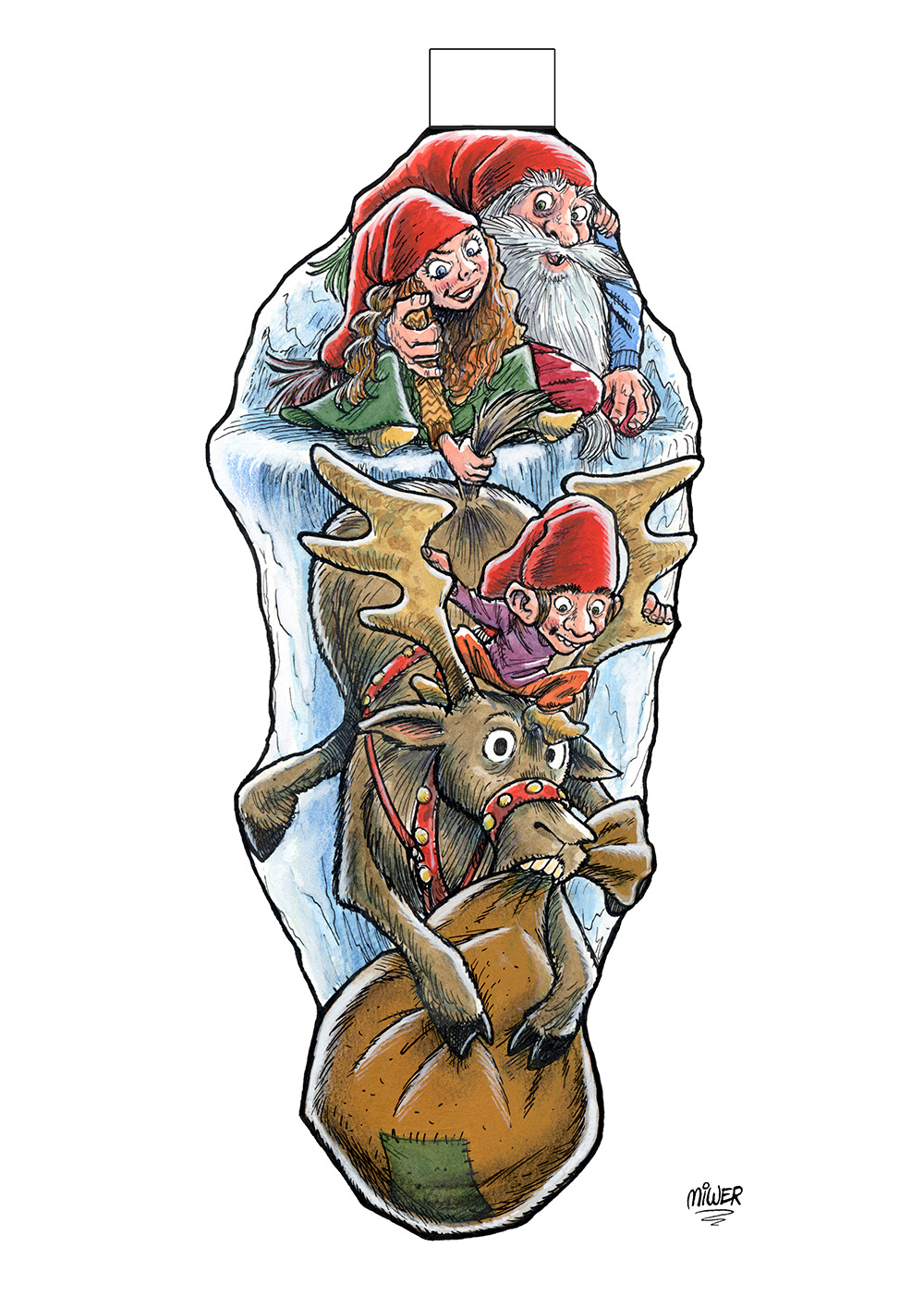 Nisser, kravlenisser, kravlenisseark, Miwer, jul, x-mas, christmas, elves, rensdyr, reindeer, illustration, tegning, udklip, jul, julehygge, Michael Wettendorff