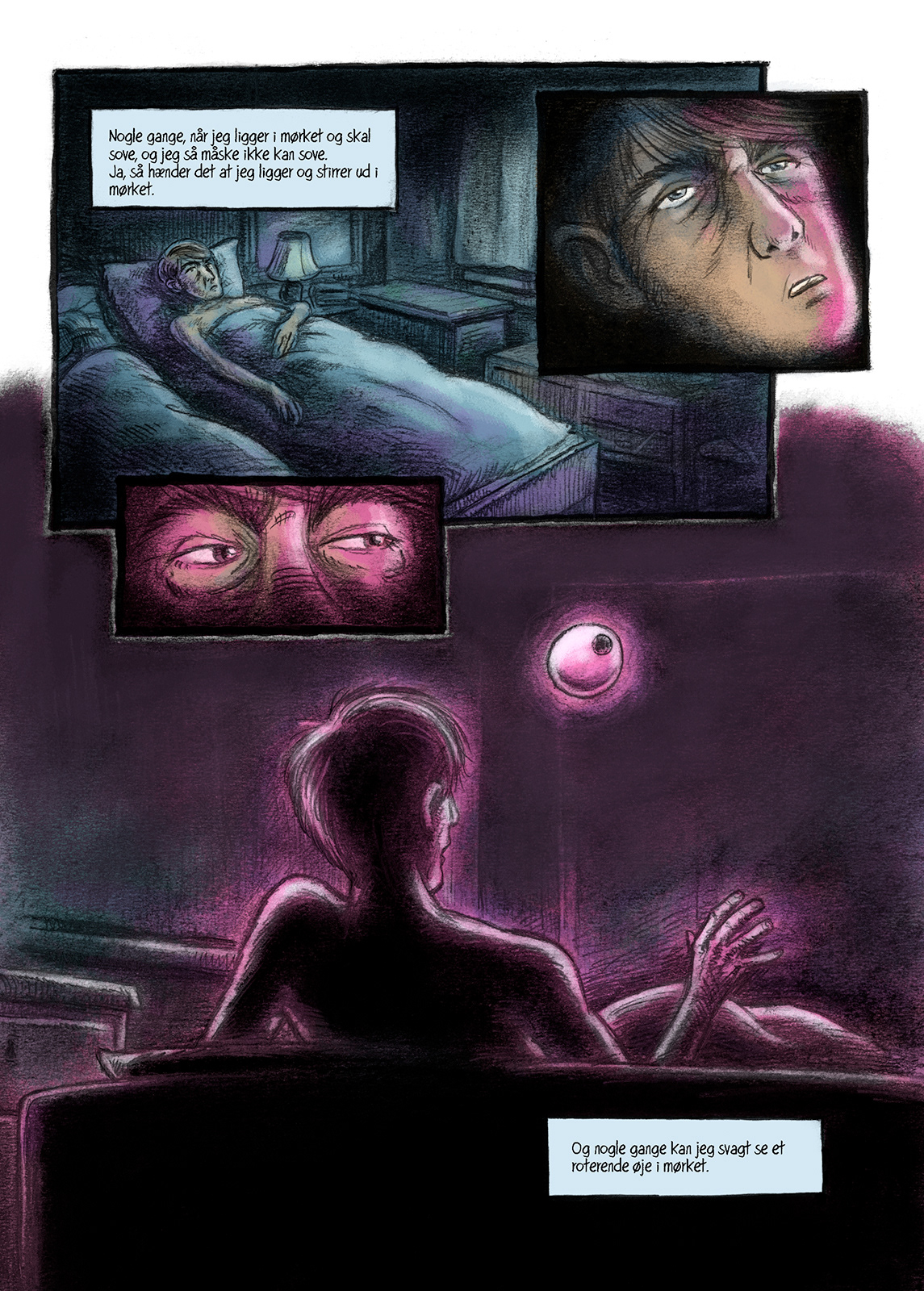 Tegneserie, tegneserier, comic, graphic novel, online comic, story, childhood memories, pencil, char coal, animated, short story, scary , eye, nordic noir, Miwer