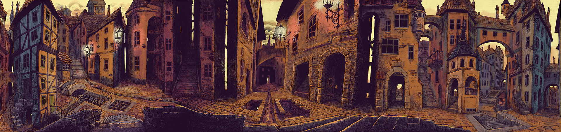 Illustration, Miwer, tegning, artwork, Michael Wettendorff,  Pen, ink, Photoshop, char coal, indian ink, Abandoned, City, cities,