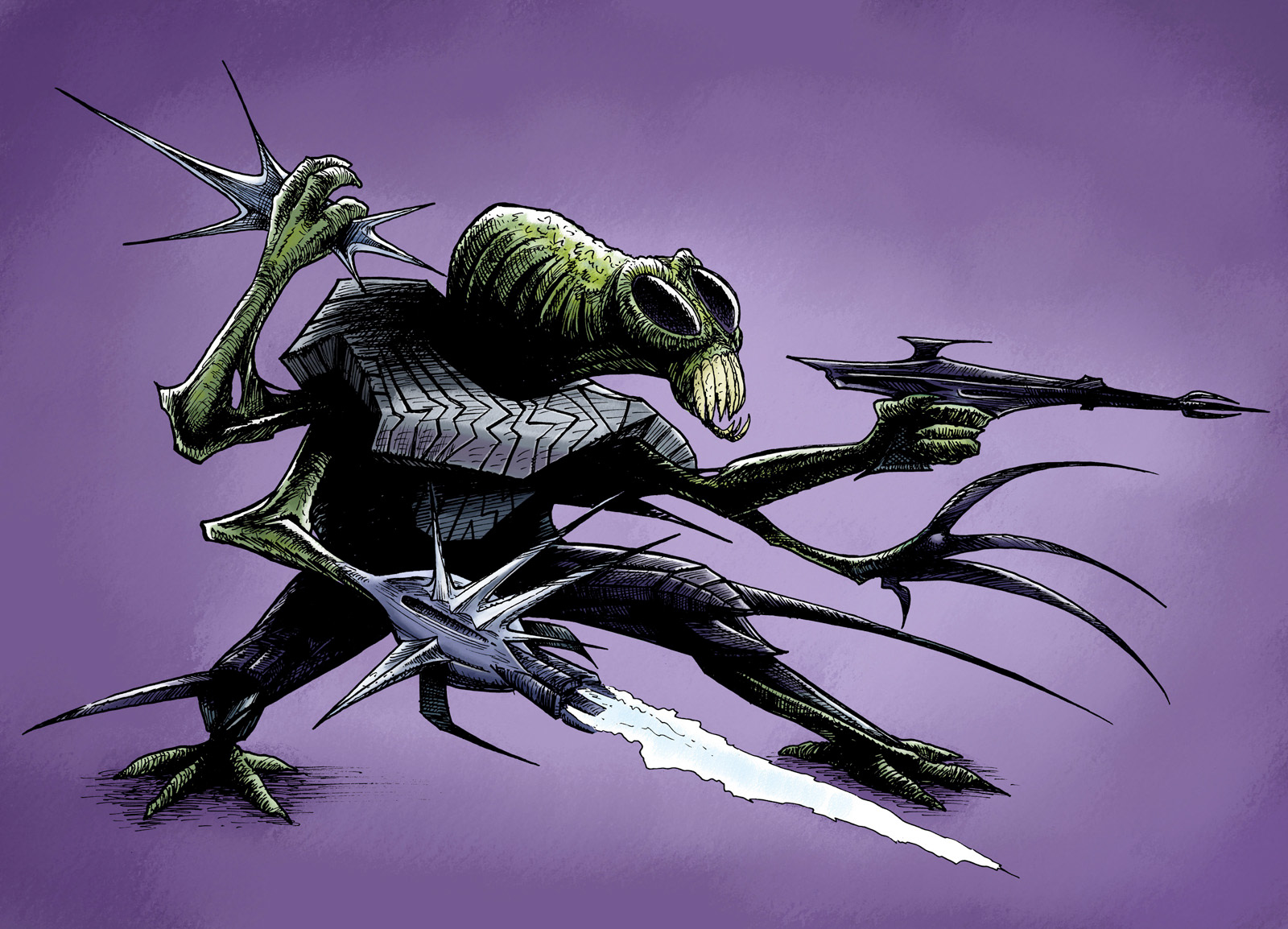 Illustration, pen, ink, Photoshop, Alien, space, book illustration, tegning, Michael Wettendorff, Miwer, Michael Wettendorff