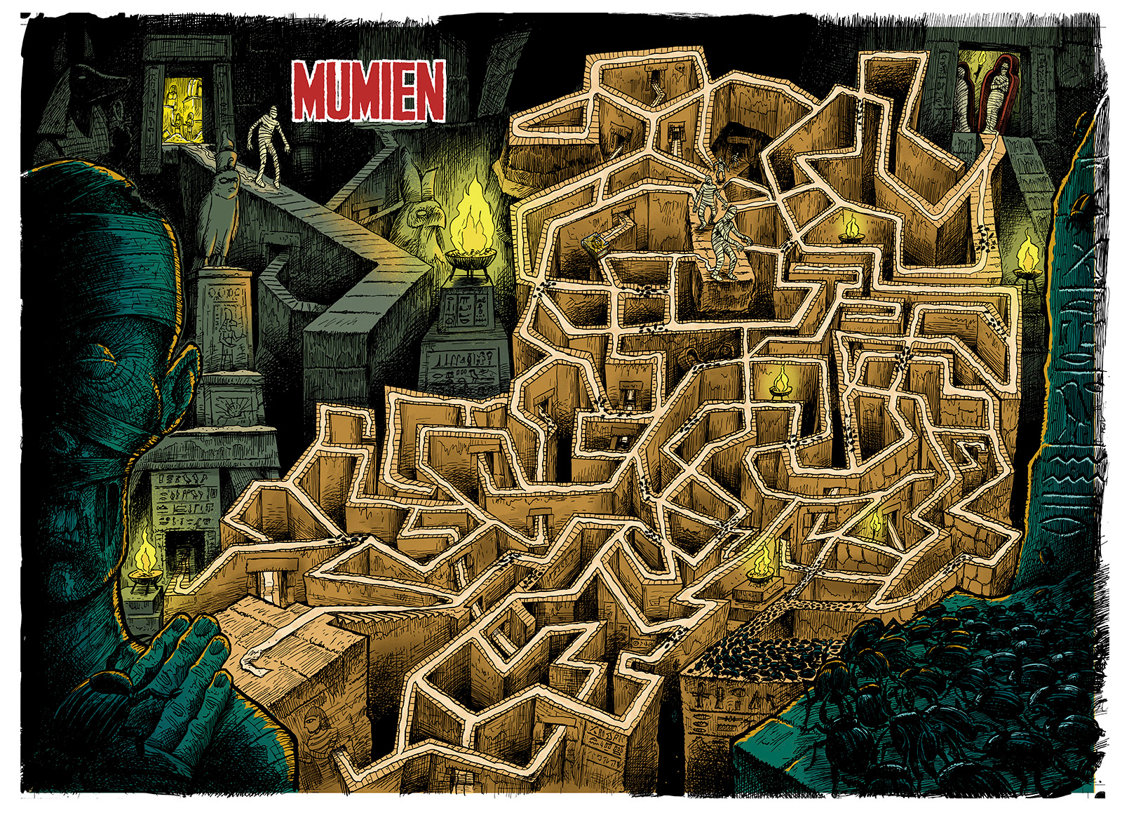 Horror, monstre, illustration, Miwer, tegning, drawings, bog, book, udgivelse, publishing, mazes, labyrinth, labyrint, findebog, Forlaget Carlsen , Michael Wettendorff , Miwer