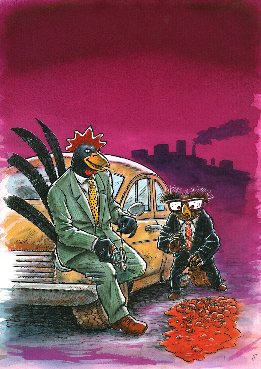 Illustration, Miwer, tegning, artwork, Pen, Ink, Char coal, kul, Tusch og pen, Hansi Hønegal, Henrik Einspor, Eckoline colors, Michael Wettendorff