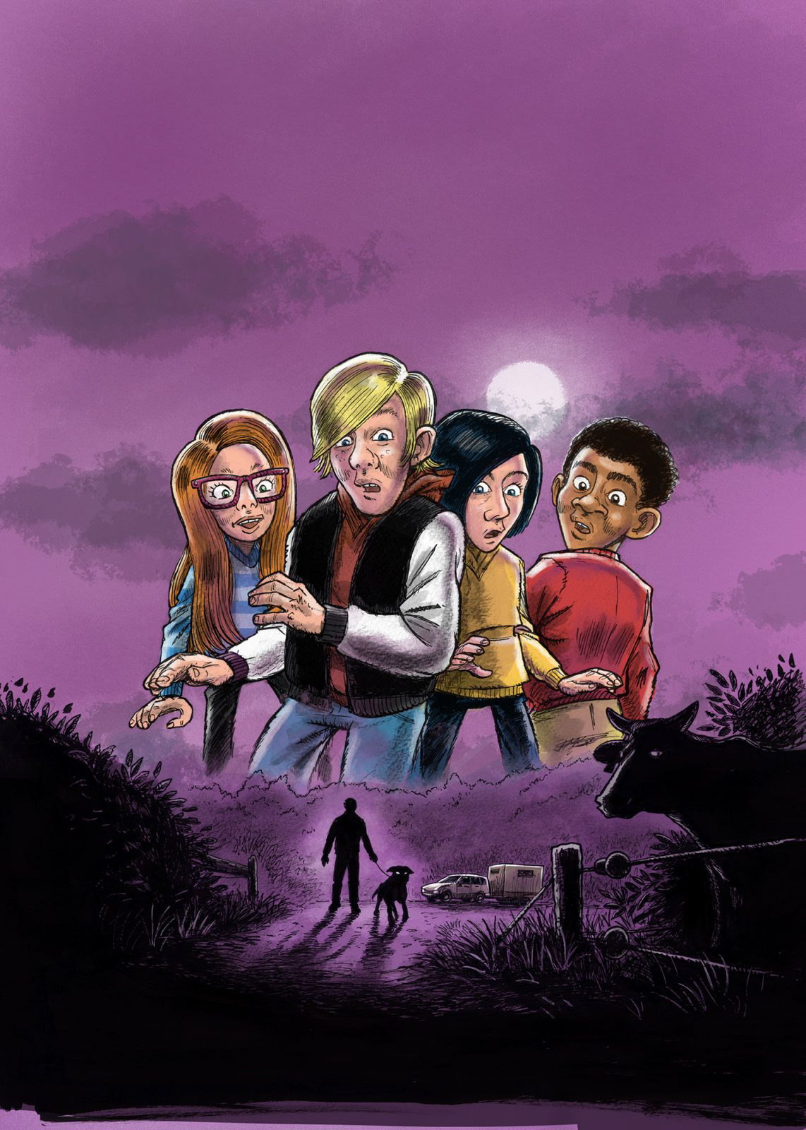 KLUB4, Per Østergaard, Forsideillustration, Tusch, pen, Photoshop, Forlaget Alinea, Ink, Alinea Publishing Company, Miwer, Cover art, Michael Wettendorff