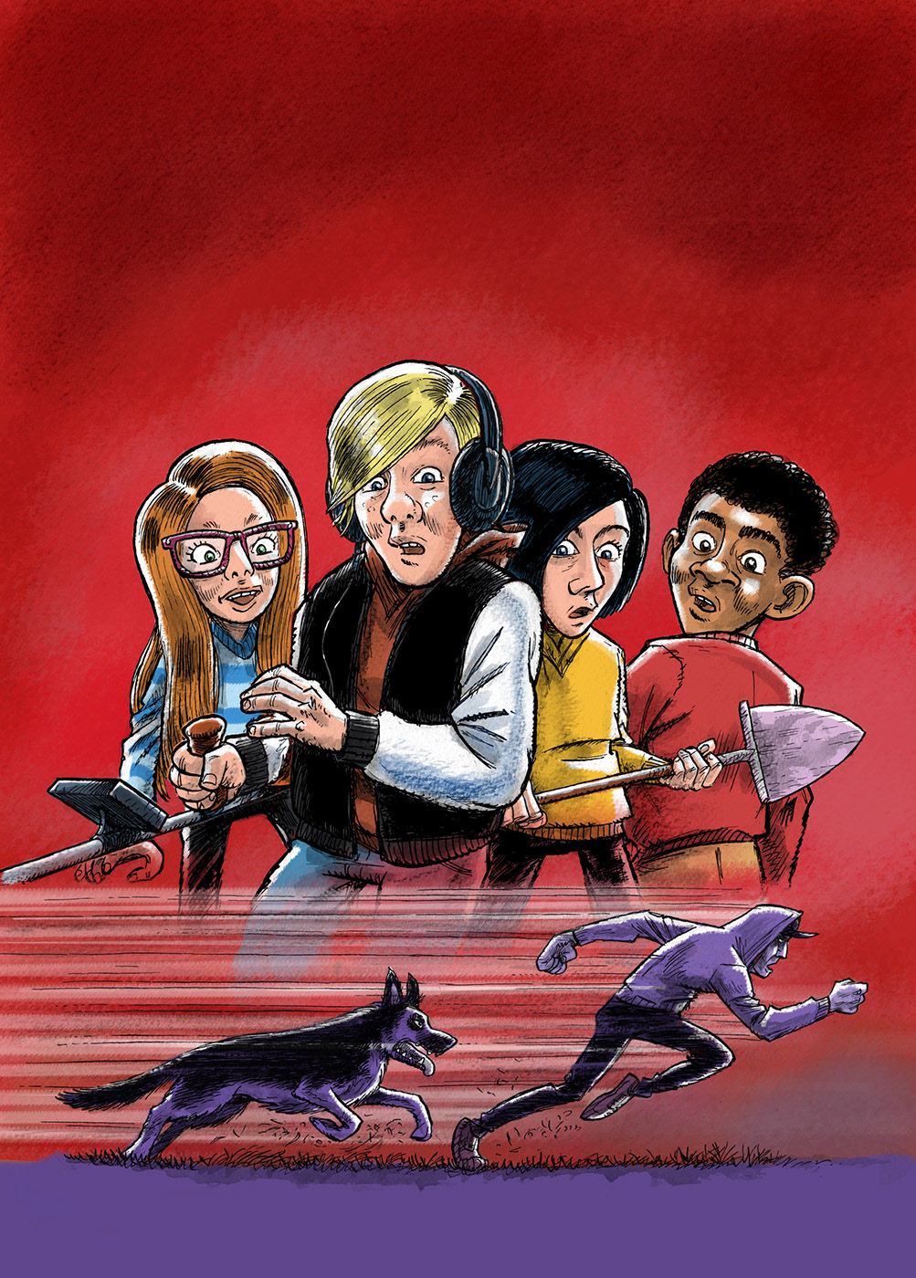 KLUB 4, Per Østergaard, Forsideillustration, Tusch, pen, Photoshop, Forlaget Alinea, Ink, Alinea Publishing Company, Miwer, Cover art, Michael Wettendorff
