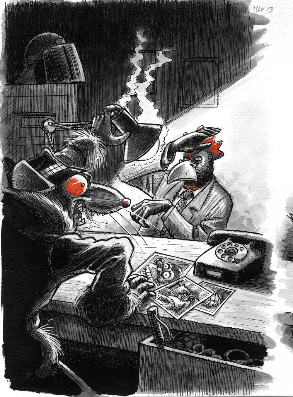 Illustration, Miwer, tegning, artwork, Pen, Ink, Char coal, kul, Tusch og pen, Hansi Hønegal, Henrik Einspor, Michael Wettendorff