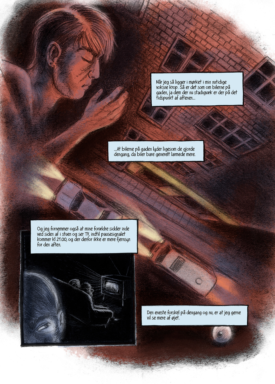 Tegneserie, tegneserier, comic, graphic novel, online comic, story, childhood memories, pencil, char coal, animated, short story, scary , eye, nordic noir, Miwer