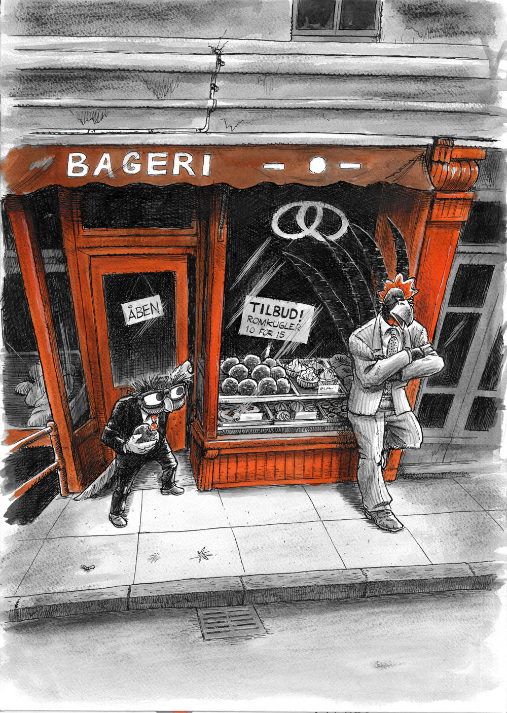 Illustration, Miwer, tegning, artwork, Pen, Ink, Char coal, kul, Tusch og pen, Hansi Hønegal, Henrik Einspor, Michael Wettendorff