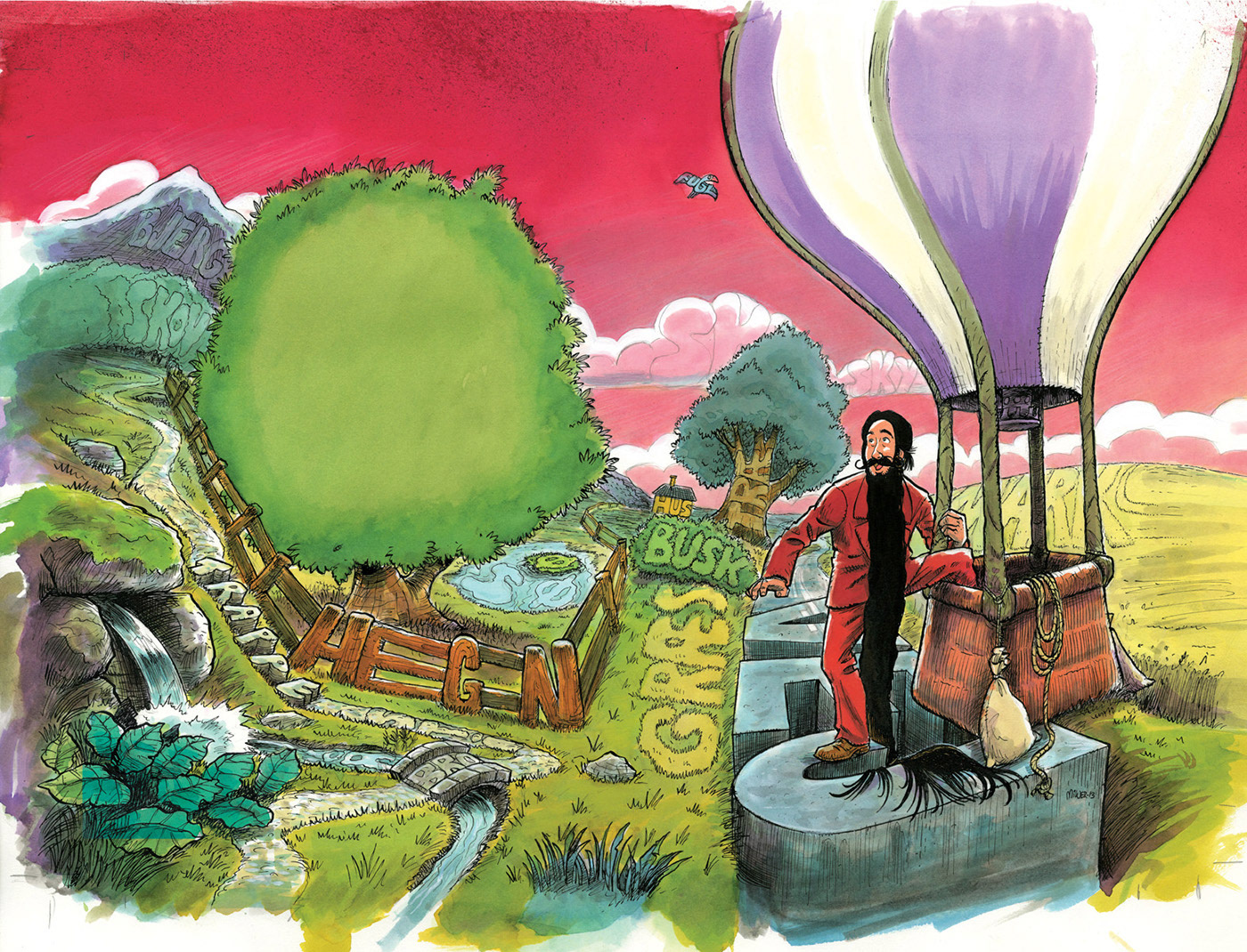 Hr. Skæg, Mr. Beard, illustration, tegning, drawing, børnebøger, books, publishing, bogudgivelser, pen, tusch, ink, water color, Miwer, DR, TV, , Michael Wettendorff