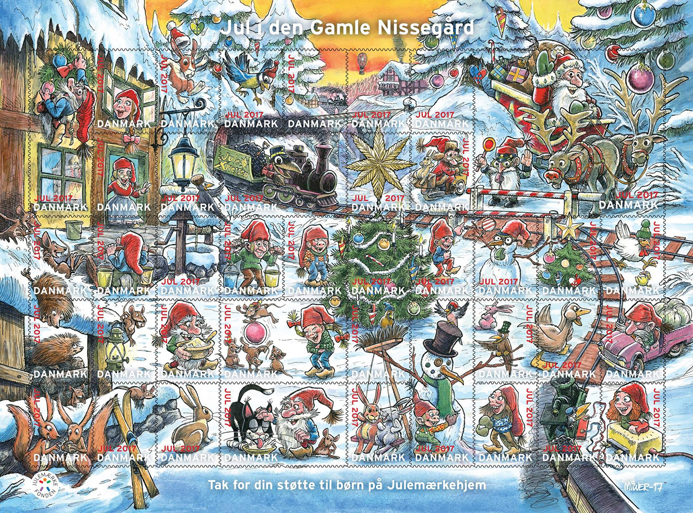 Julemærket 2017, Julemærket, Nisser, golins, Pixies, Illustration, frimærker, stamps, Miwer, Michael Wettendorff,