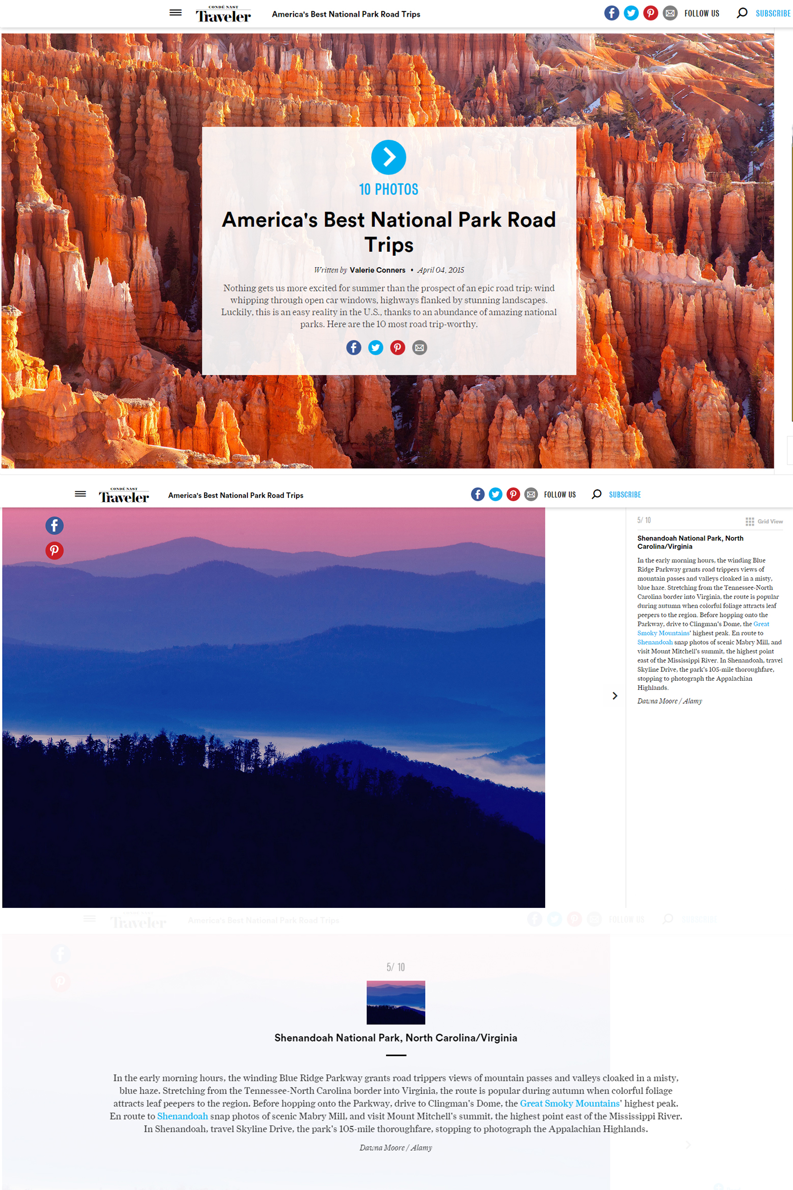 Conde Nast Traveler, America's Best National Park Road Trips