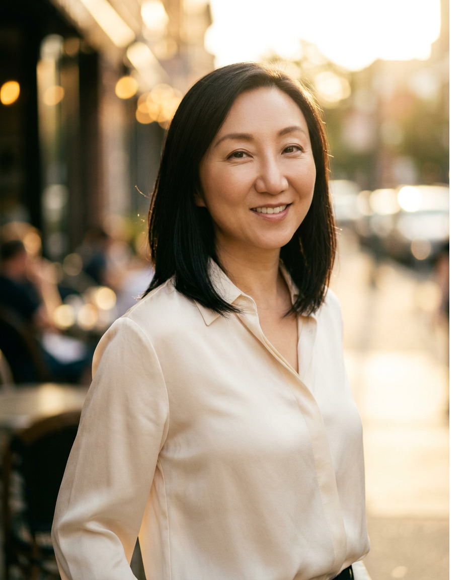 Vivien Lau, founder of UpVia AI. experience architecture, AI-enabled systems, layered system design, connected nodes and flow lines, adaptive feedback loops, enterprise digital ecosystem, minimal, sophisticated, calm authority, deep navy and charcoal with subtle blue glow