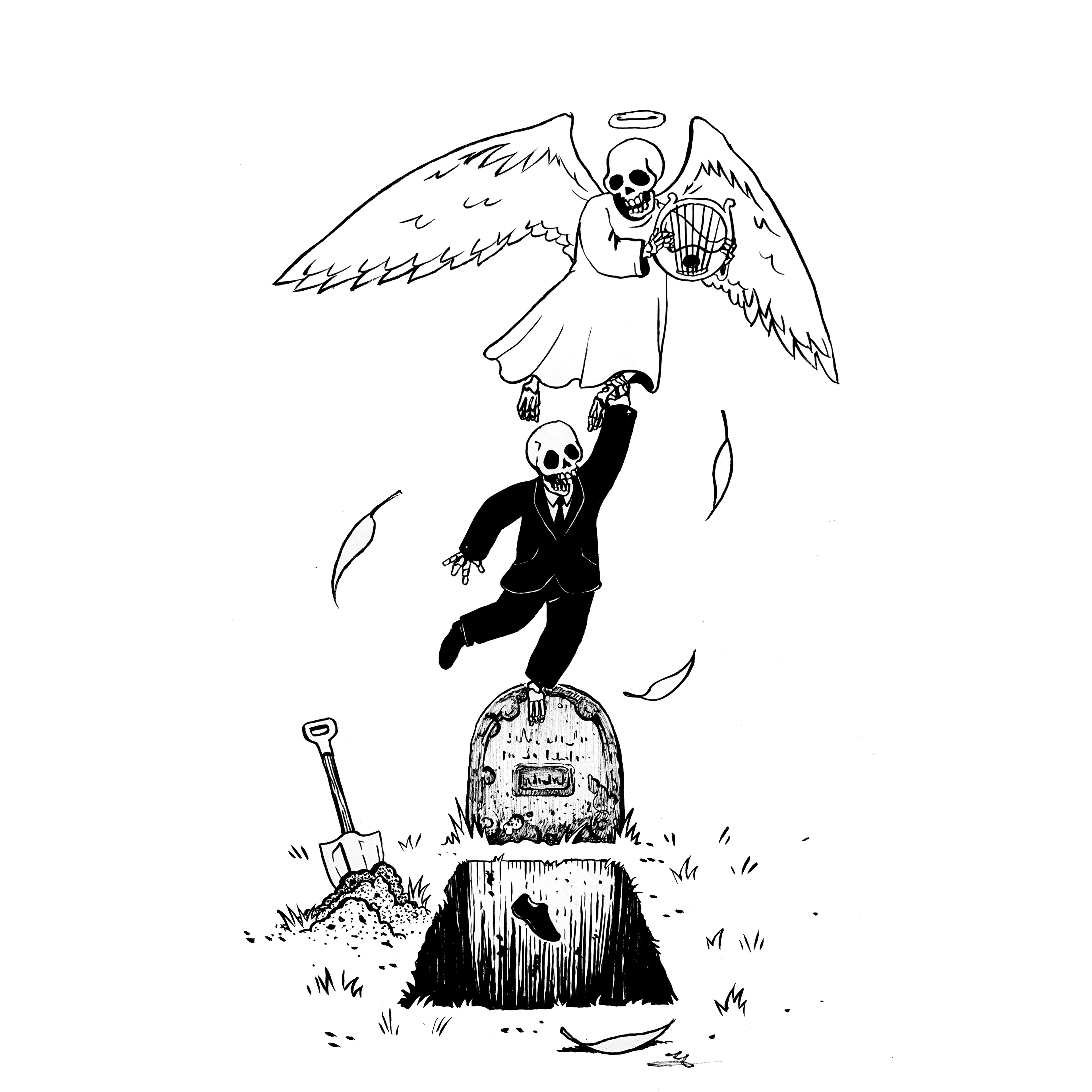 Original hand-drawn illustration for day 16 of Inktober 2023, titled "Angel".