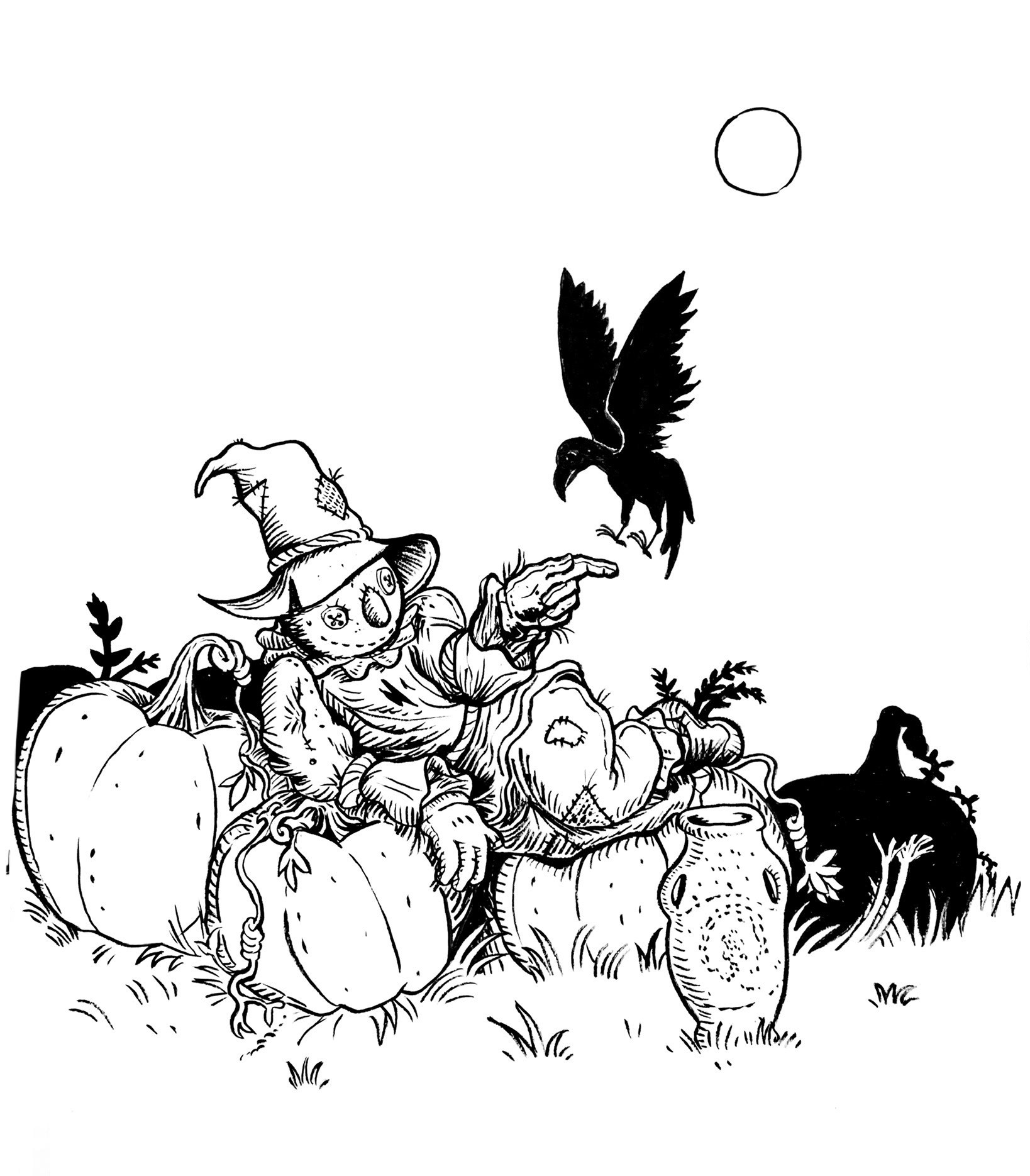 An original hand-drawn illustration titled "Scarecrow".
