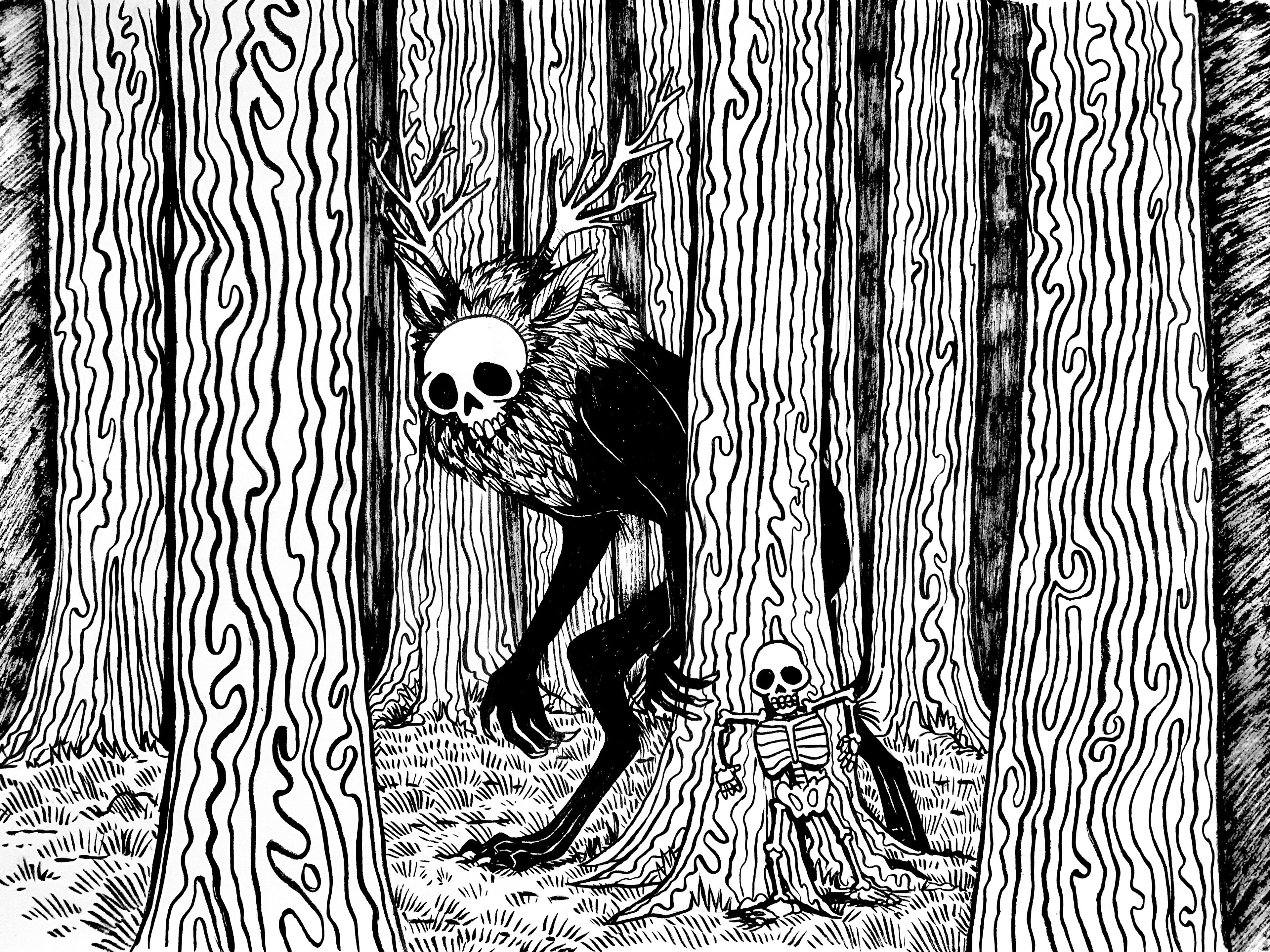 An original hand-drawn illustration for day 27 of Inktober 2023, titled "Beast".