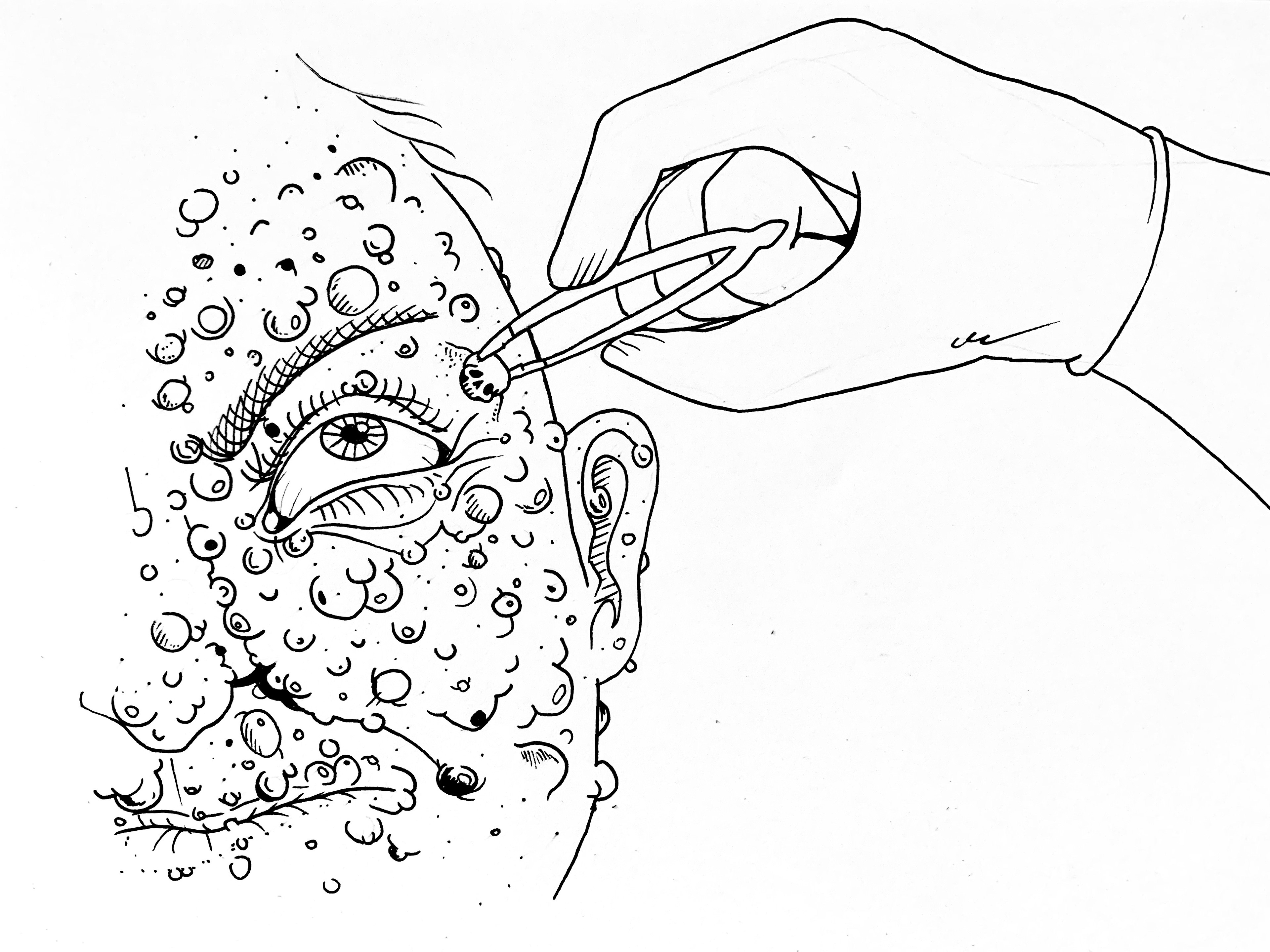 Original hand-drawn illustration for day 26 of Inktober 2023, titled "Removed".