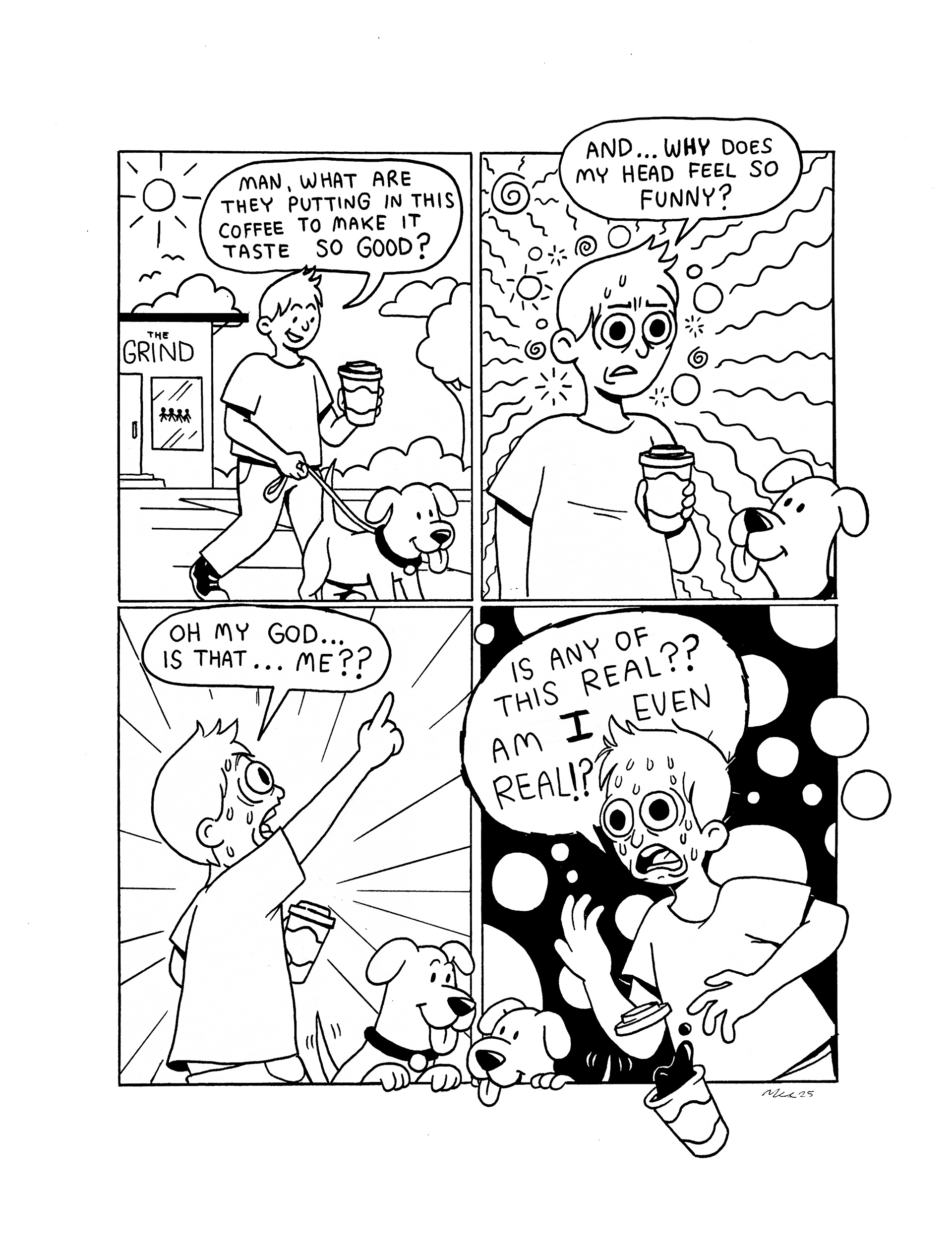 An original hand-drawn comic titled "Grind".