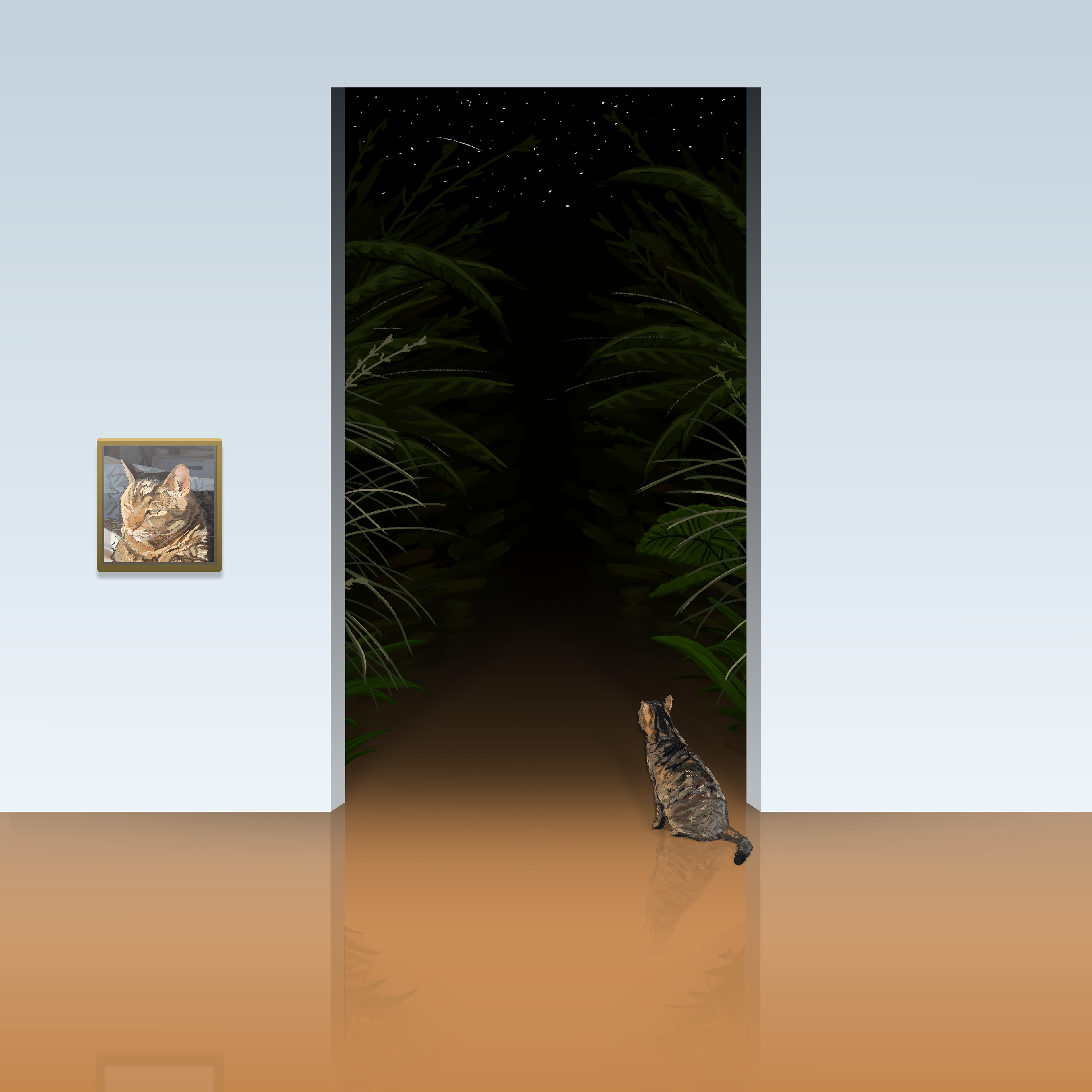 An original song cover illustration made for Ryan Dirgins' original song titled "Scratching at the door".