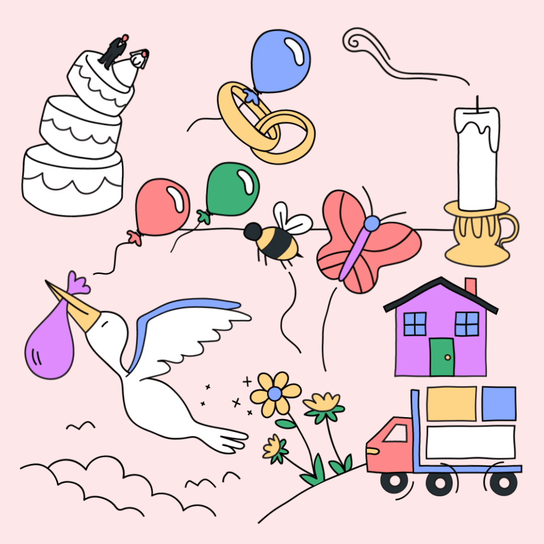 An animated gif representing the stages of birth, marriage, movement, and death for Voya.