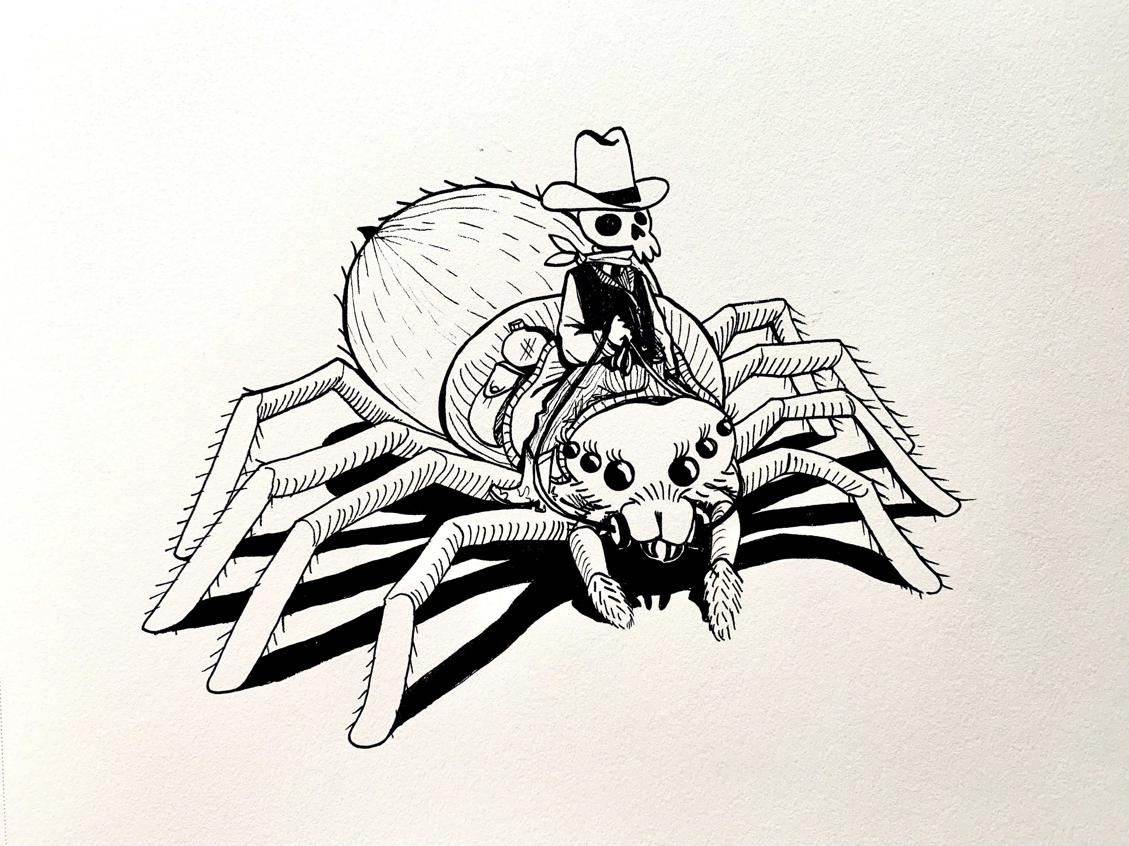 An original hand-drawn illustration for day 2 of Inktober, titled "Spider".