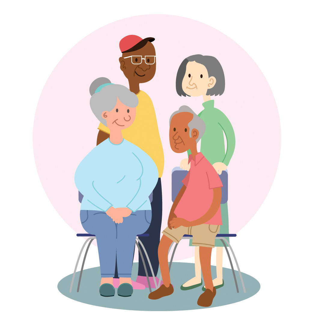 Character designs created to represent retirees receiving elder care for the NYC DCP.