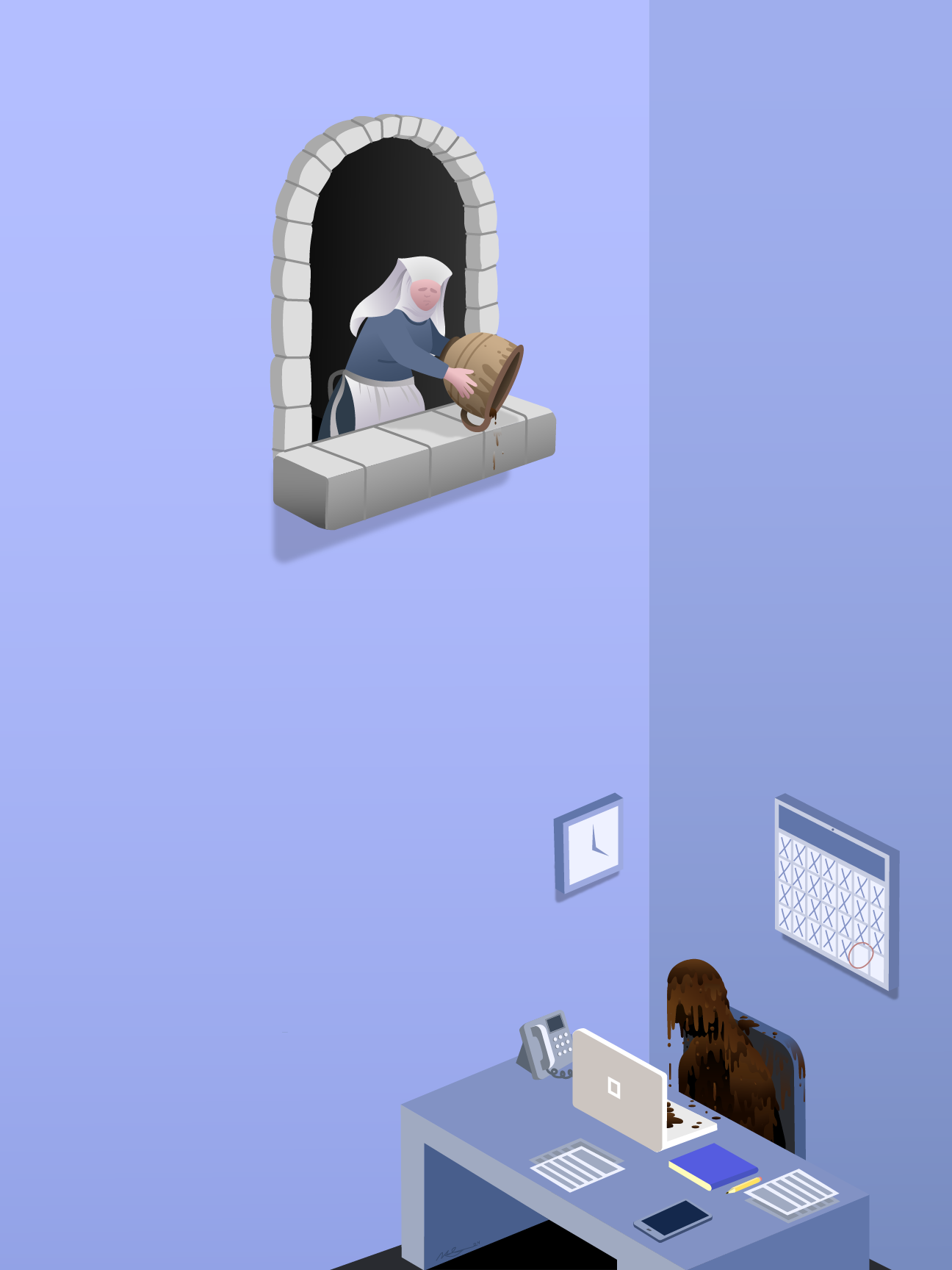 An original digital illustration titled "Dirty work".