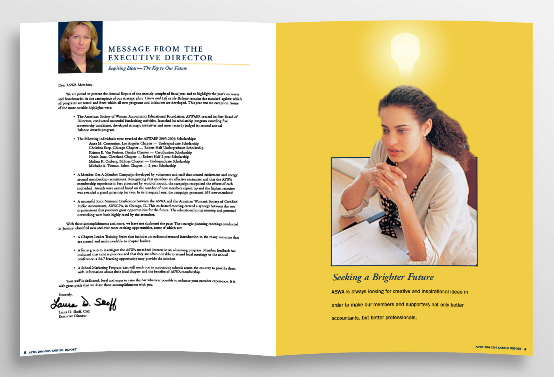 Inside spread of annual report designed by Marshall Pickard