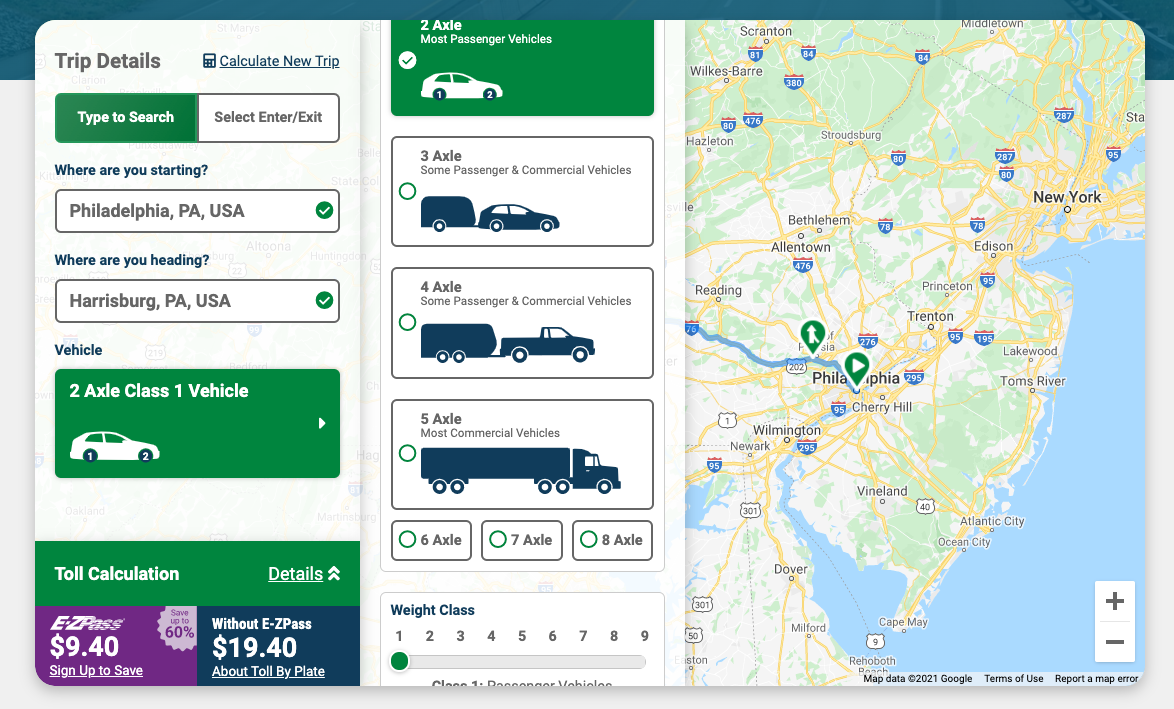 The new experience, showing semantic route calculation and visual vehicle selection