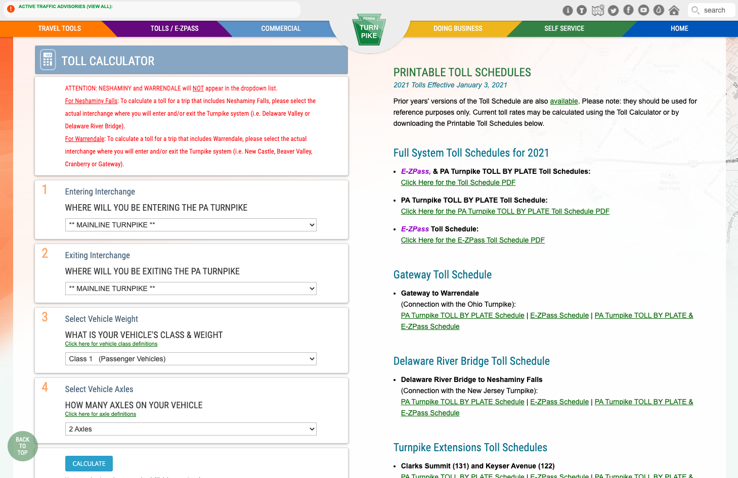 The former toll calculator experience