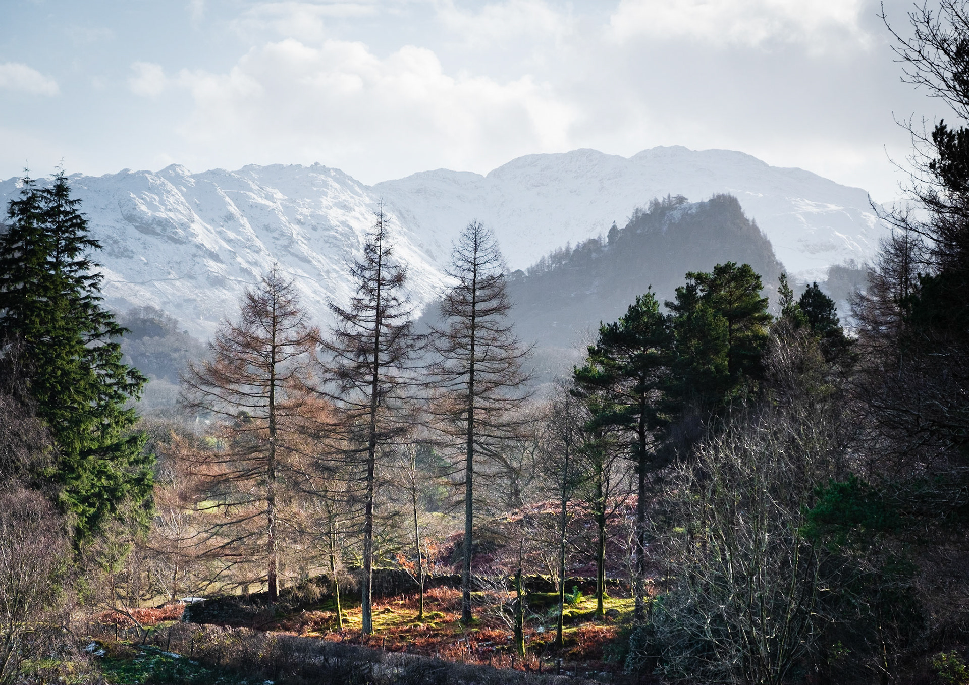 Winter sunshine illuminates Borrowdale
