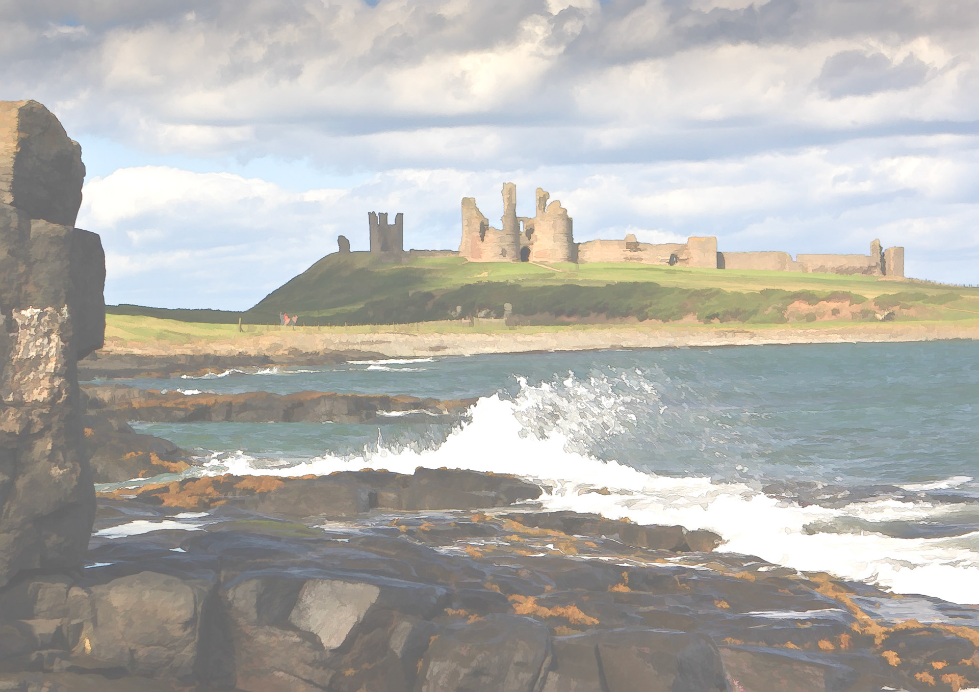 Dunstanburgh Castle - water colour effect