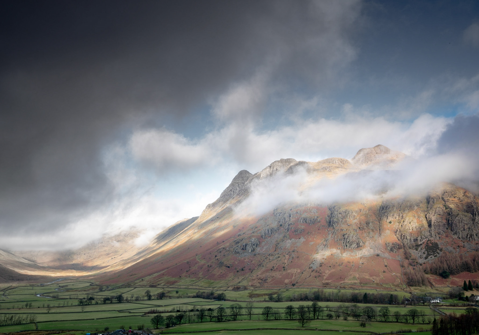 The Langdale Pikes framed by Cloud