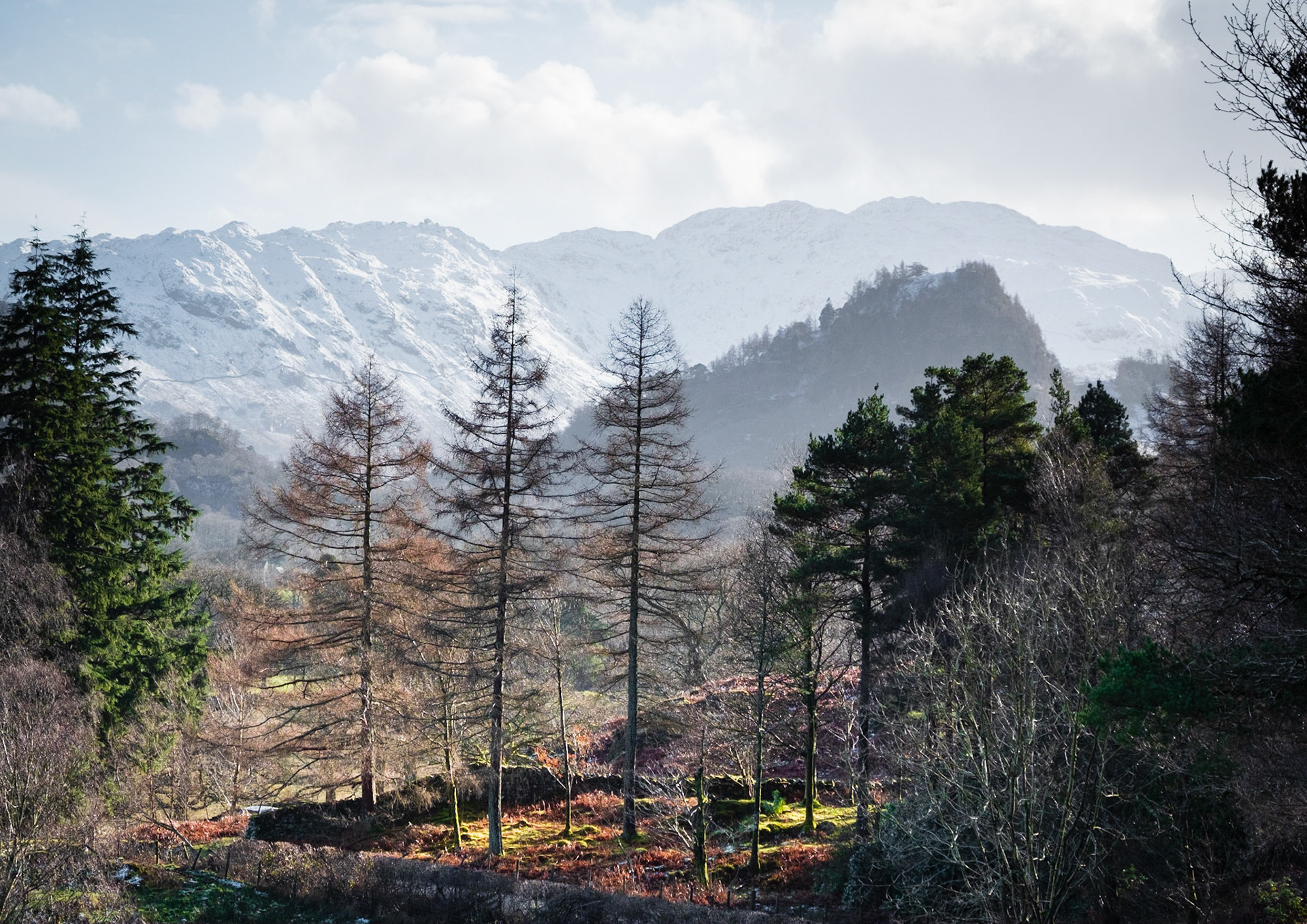 Winter sunshine illuminates Borrowdale