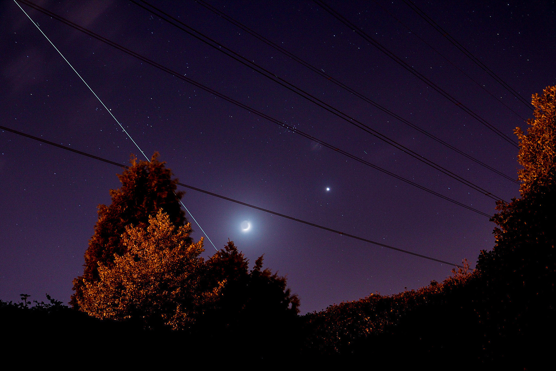 Long exposure of ISS past Moon & Venus