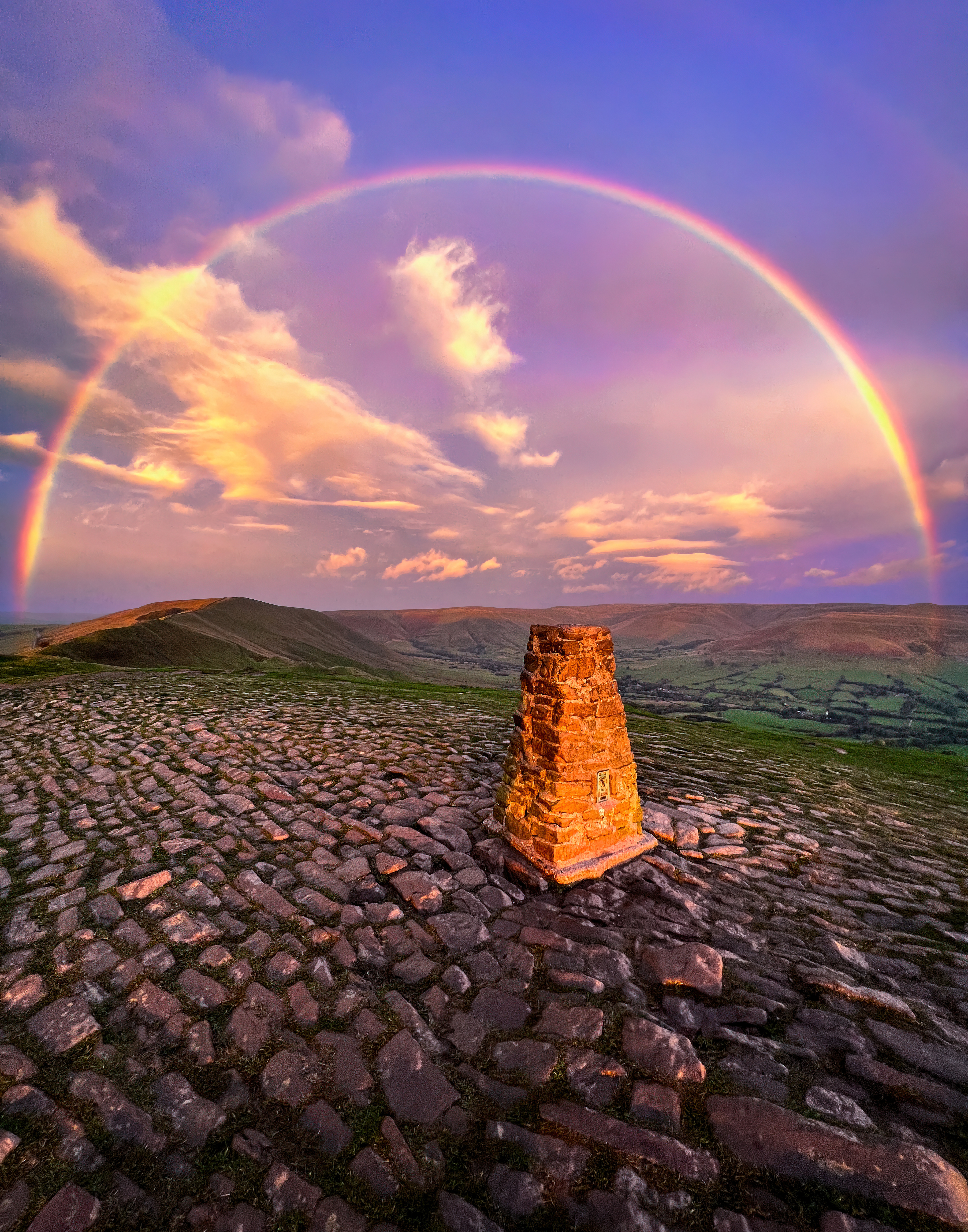 Rainbow over MamTor trig point, Edale, Derbyshire