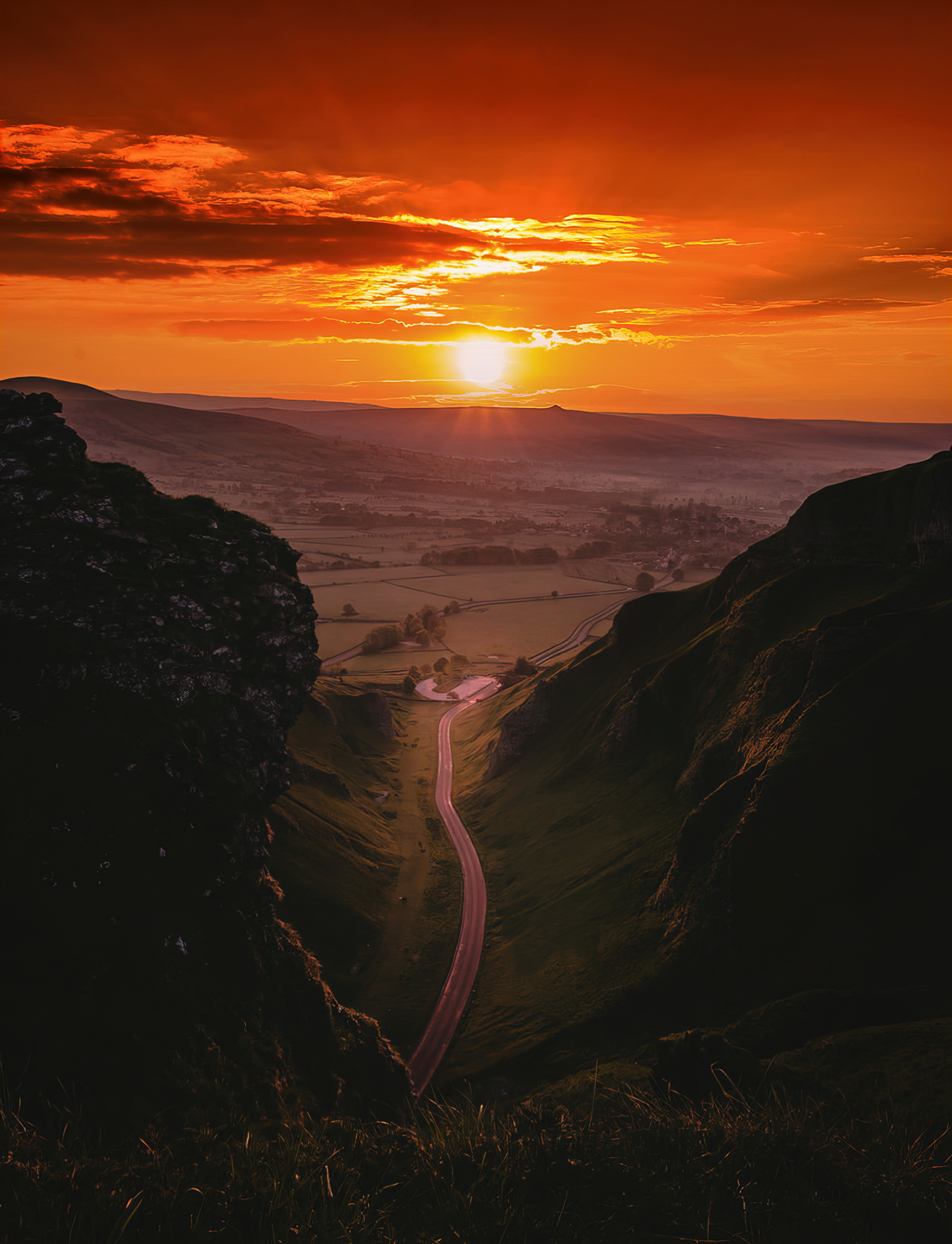 Sunrise through Winnats Pass, Derbyshire
